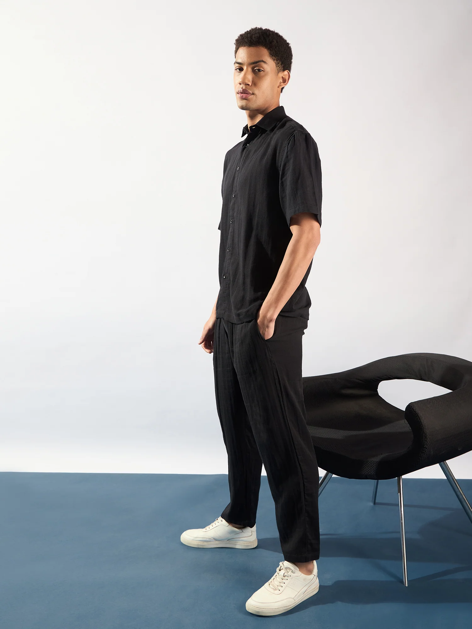 Black: Muslin Double Gauge Cotton Oversized Coord Set