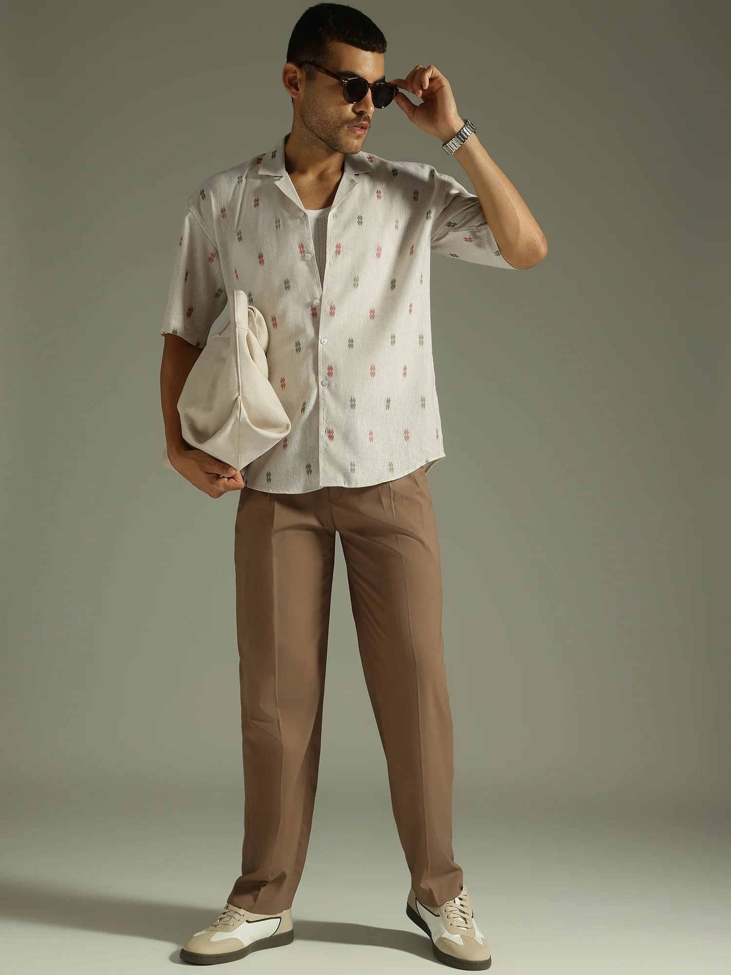 Off White: Self Design Oversized Casual Shirt