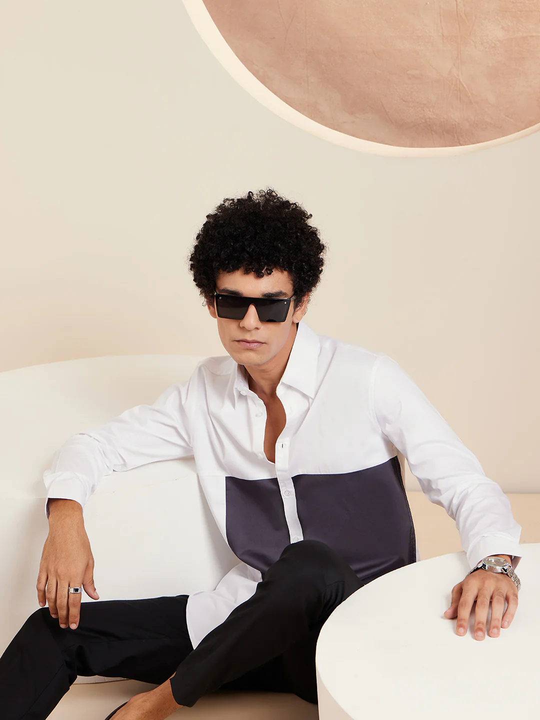 White & Grey: Full Sleeves Cotton Casual Shirt