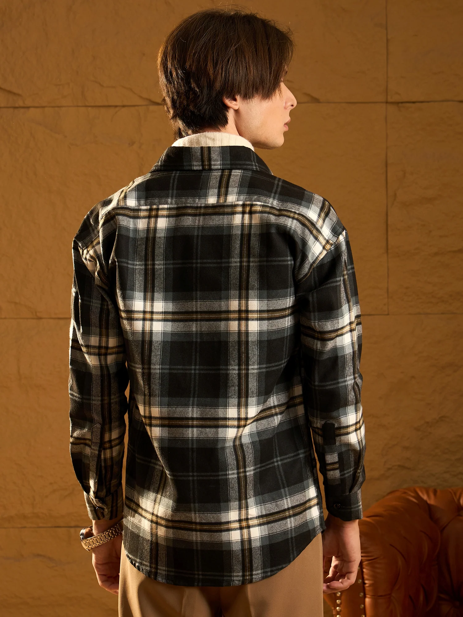 Black Checked Oversized Shackets