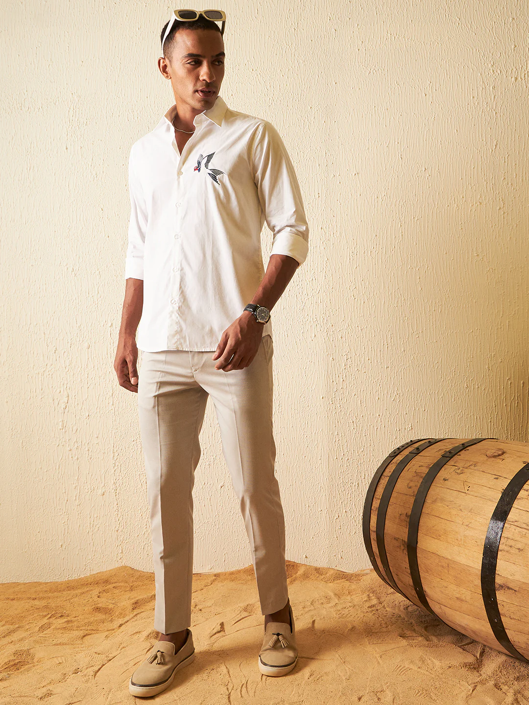White: Full Sleeves Slim Fit Embroidery Shirt