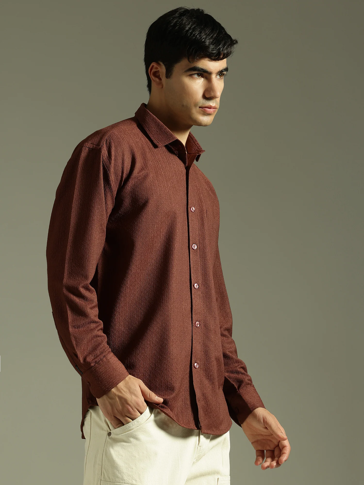 Rust: Textured Drop Shoulder Casual Shirt