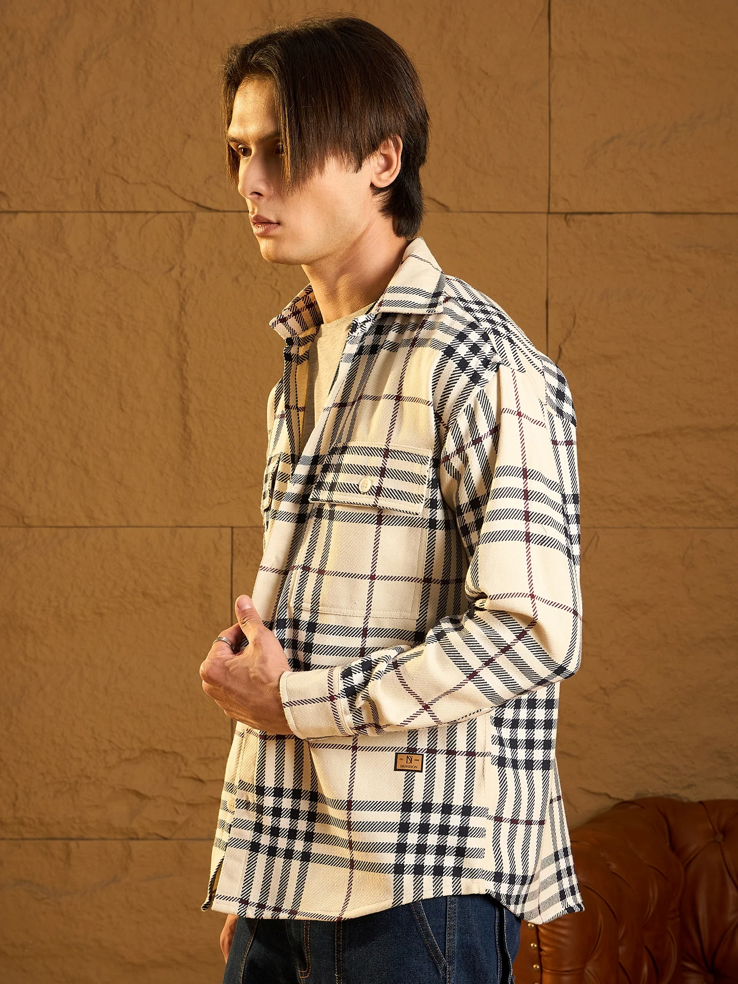 Off White & Black: Checked Oversized Cotton Shacket