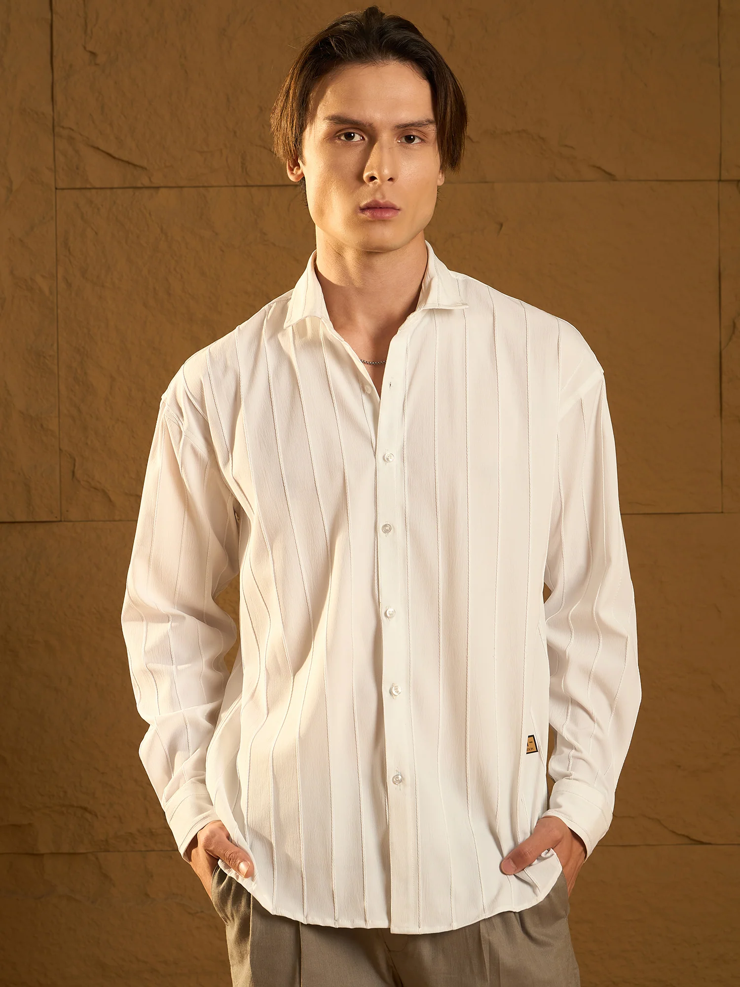 White: Full Sleeves Oversized Pintuck Shirt