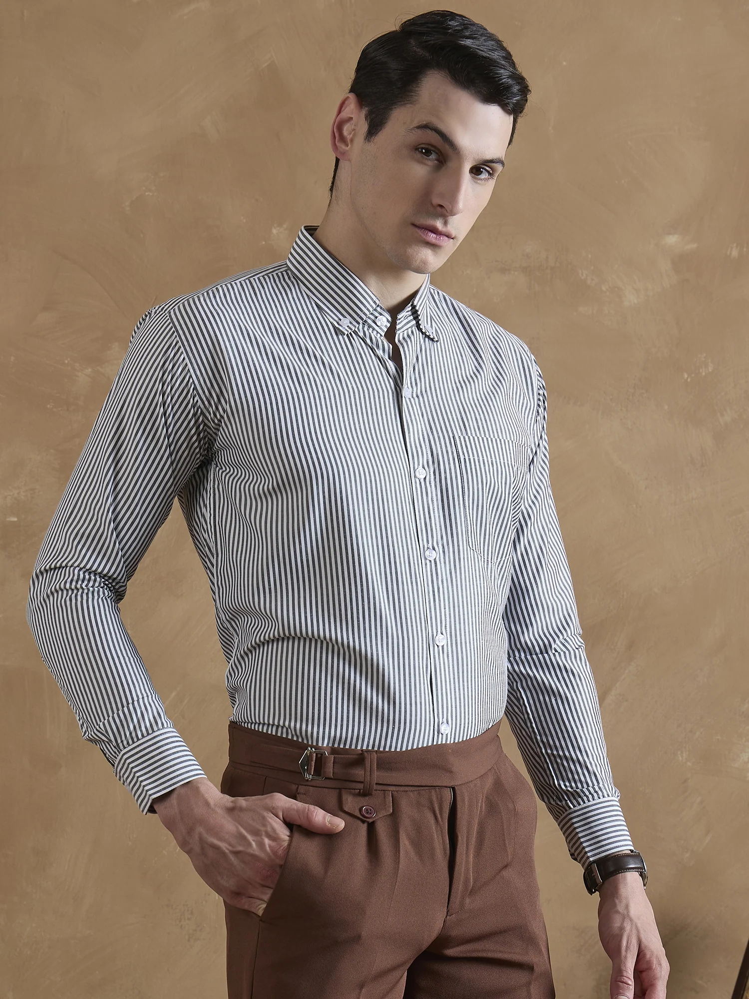 Black & White: Full Sleeves Vertical Stripes Shirt