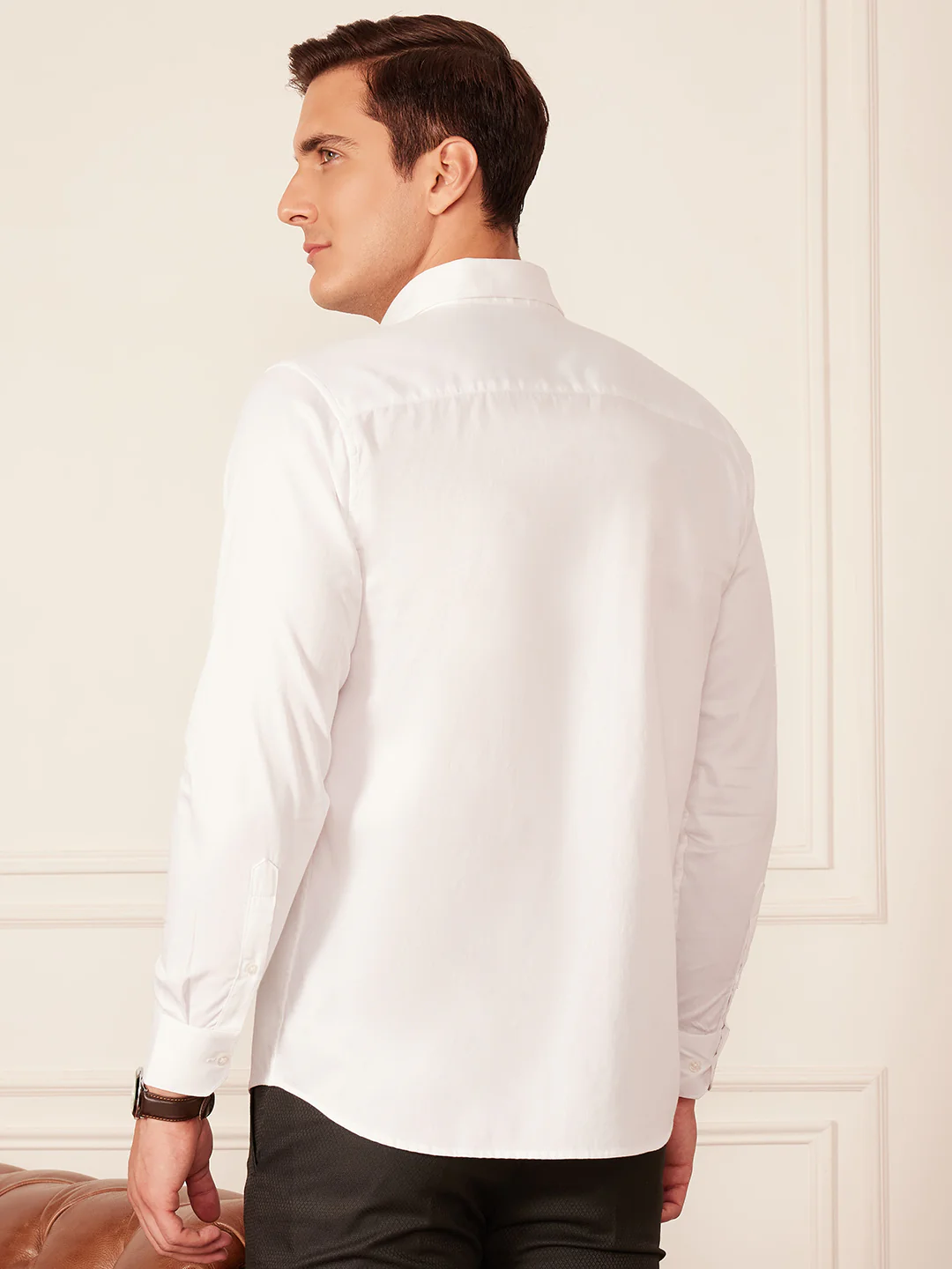 White: Full Sleeves Smart Sequinned Party Shirt