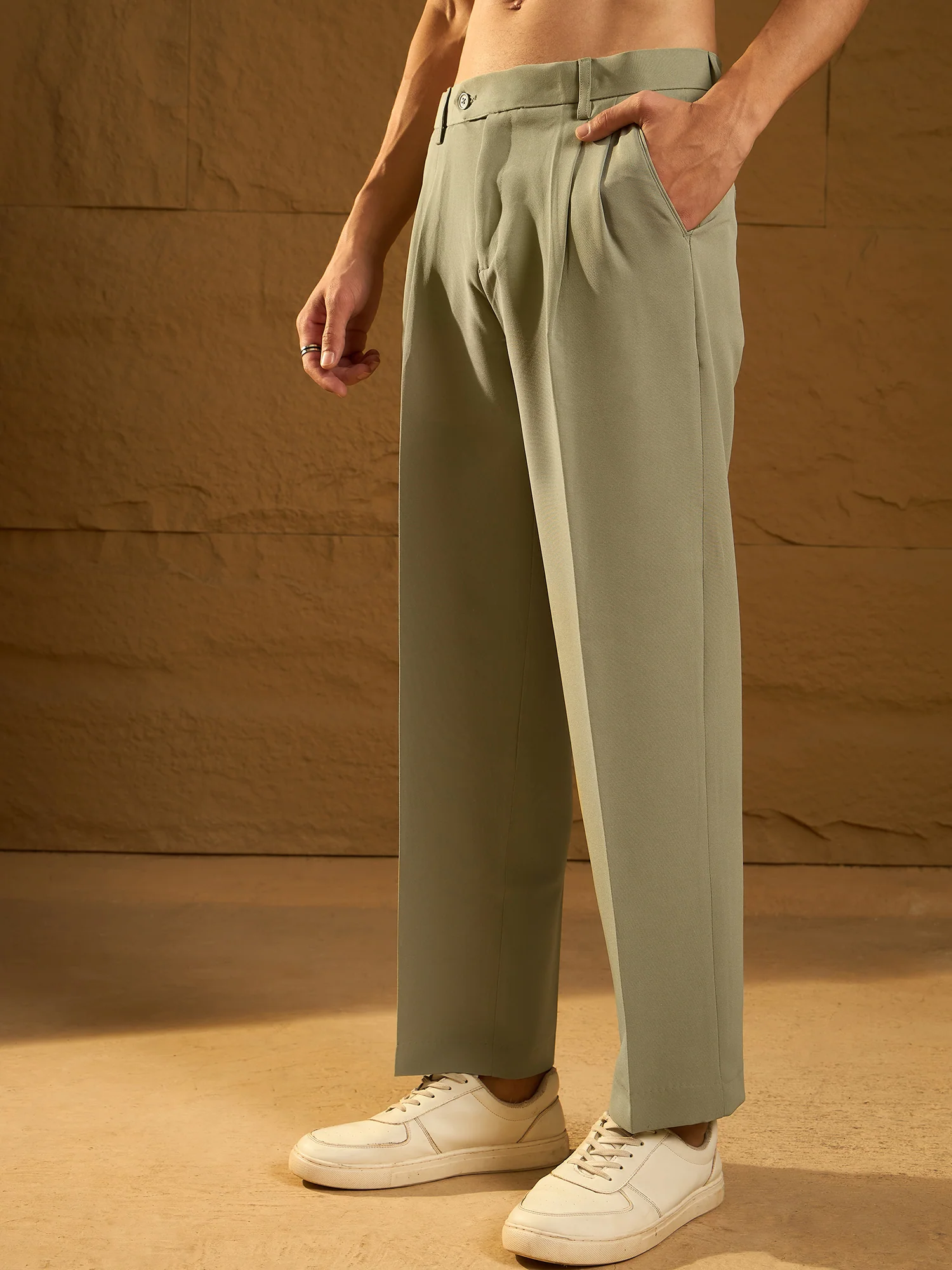 Olive Green : Double Pleated Korean Trouser