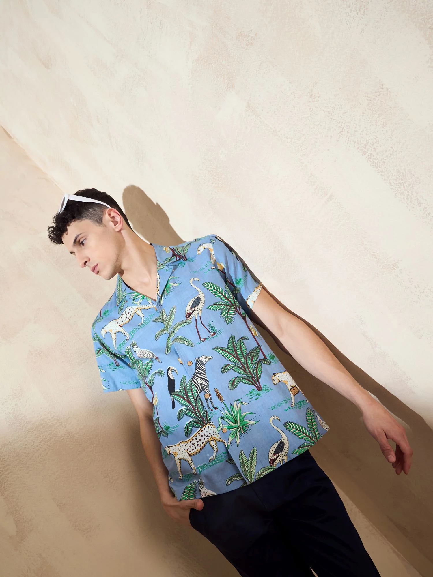 Sky Blue: Half Sleeves Printed Shirt