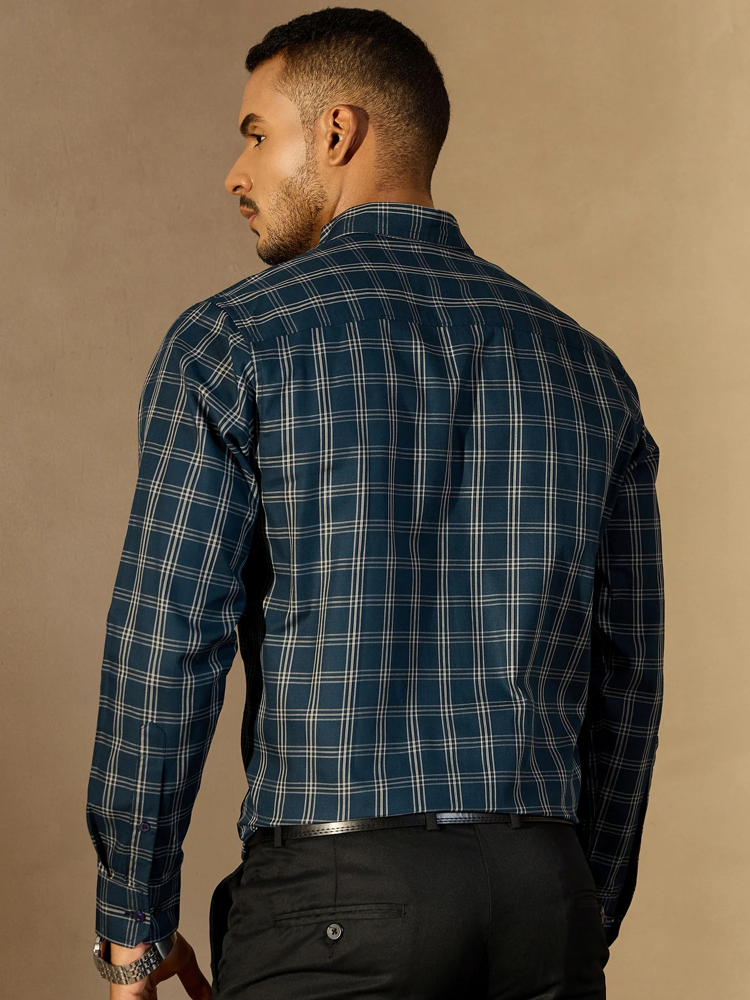 Blue: Full Sleeves Formal Tartan Check Shirt