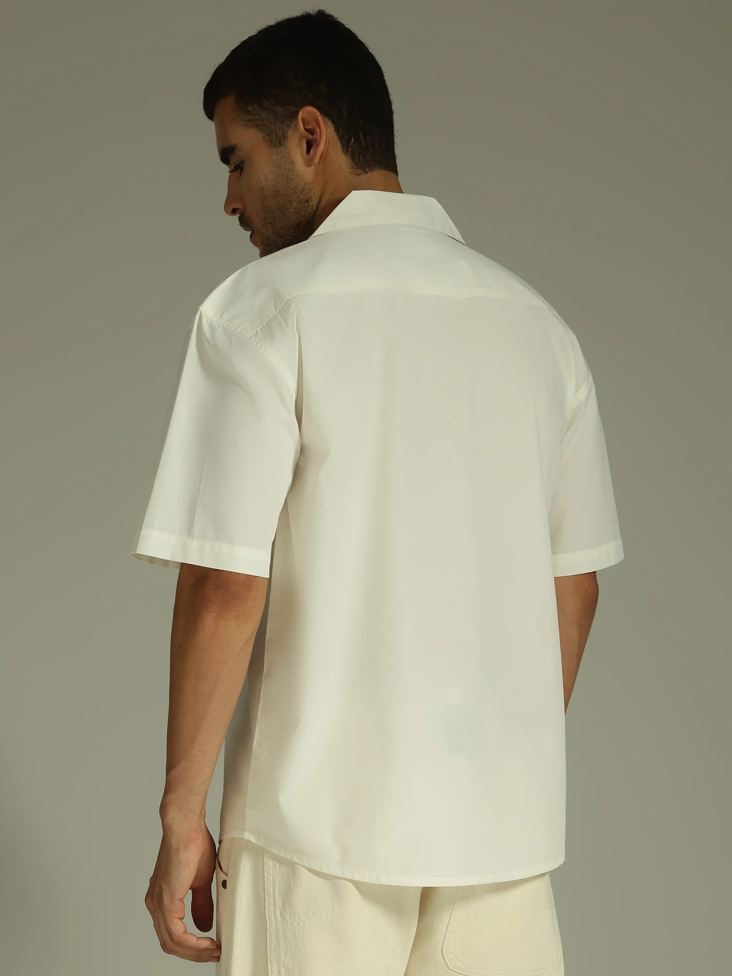 White & Brown: Embroidered Drop Shoulder Oversized Shirt