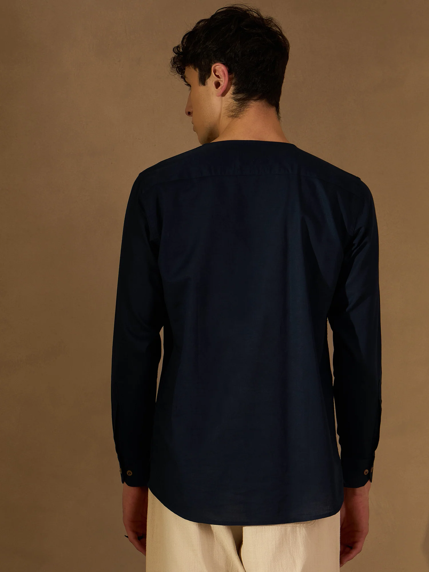 DENNISON Men Navy Blue Solid Pure Cotton Indigo Kurta