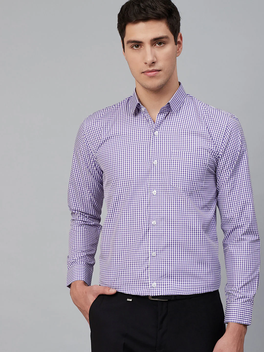 WHITE & PURPLE: Micro Checkered Formal Shirt