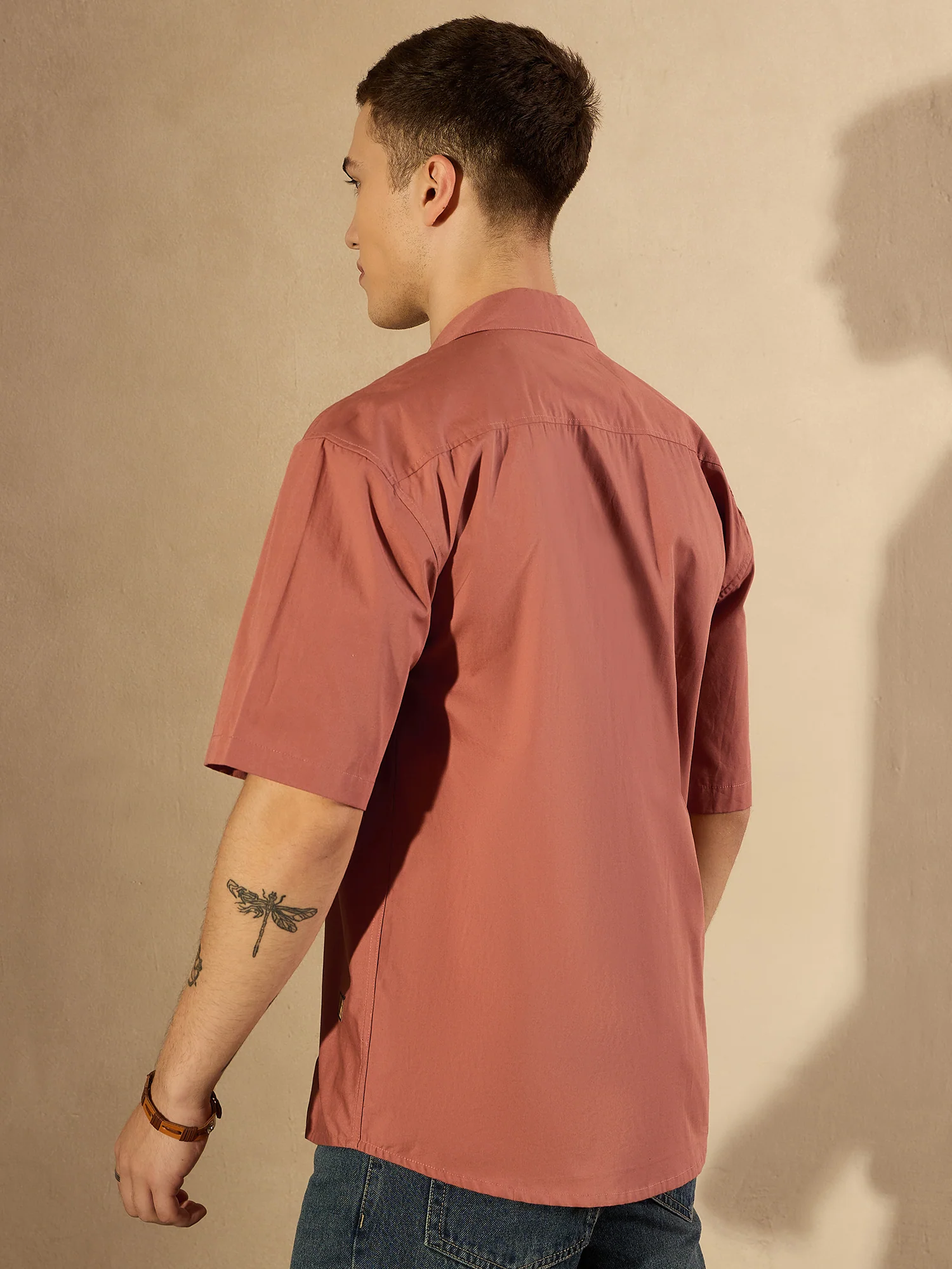 Brick Red: Half Sleeves Embroidery Shirt
