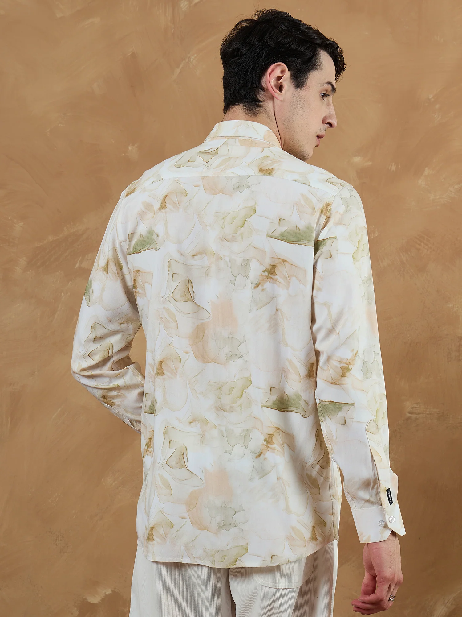 Cream & Brown: Marble Printed Shirt