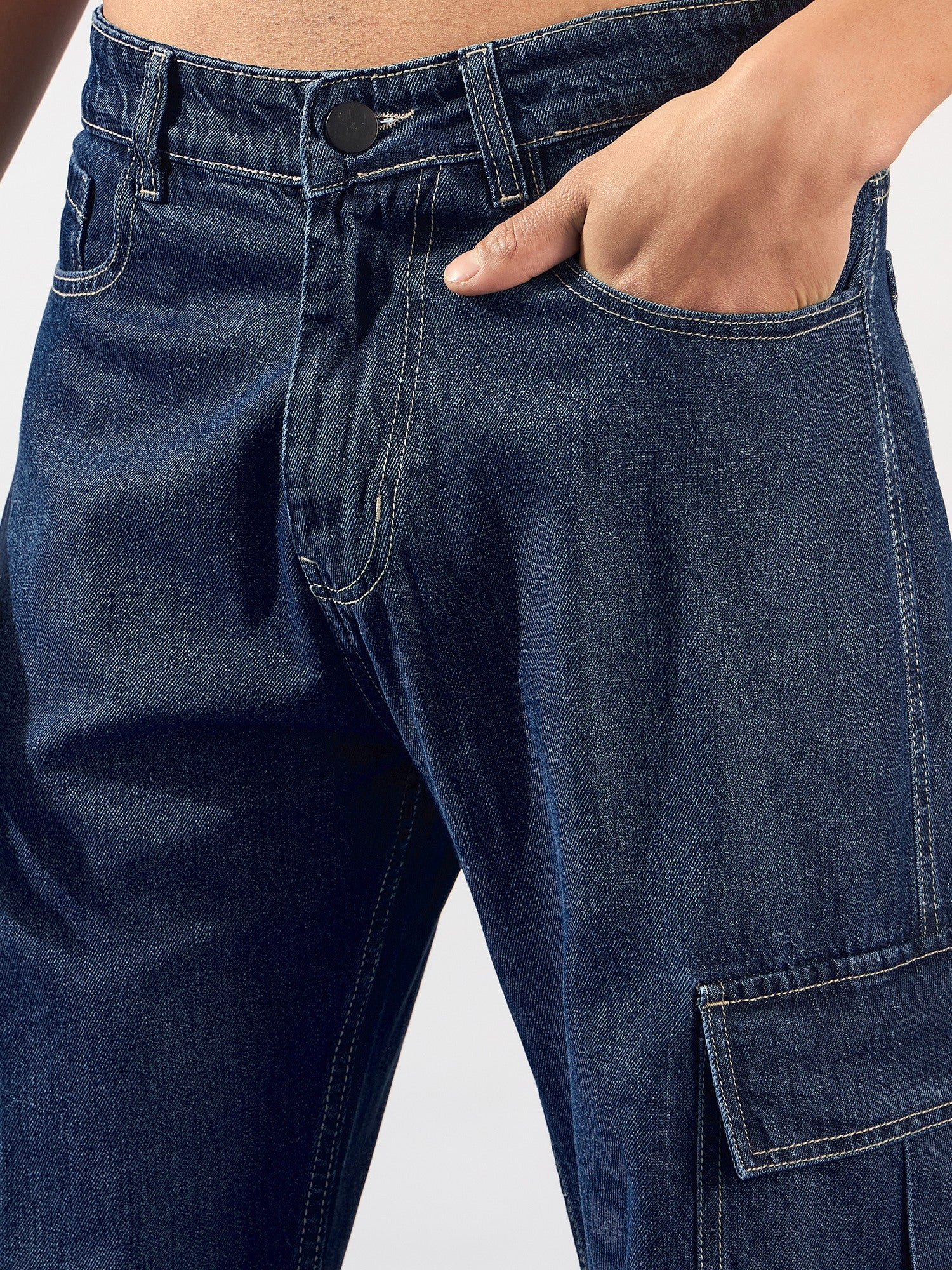 Blue: Korean Baggy Fit Cargo Jeans