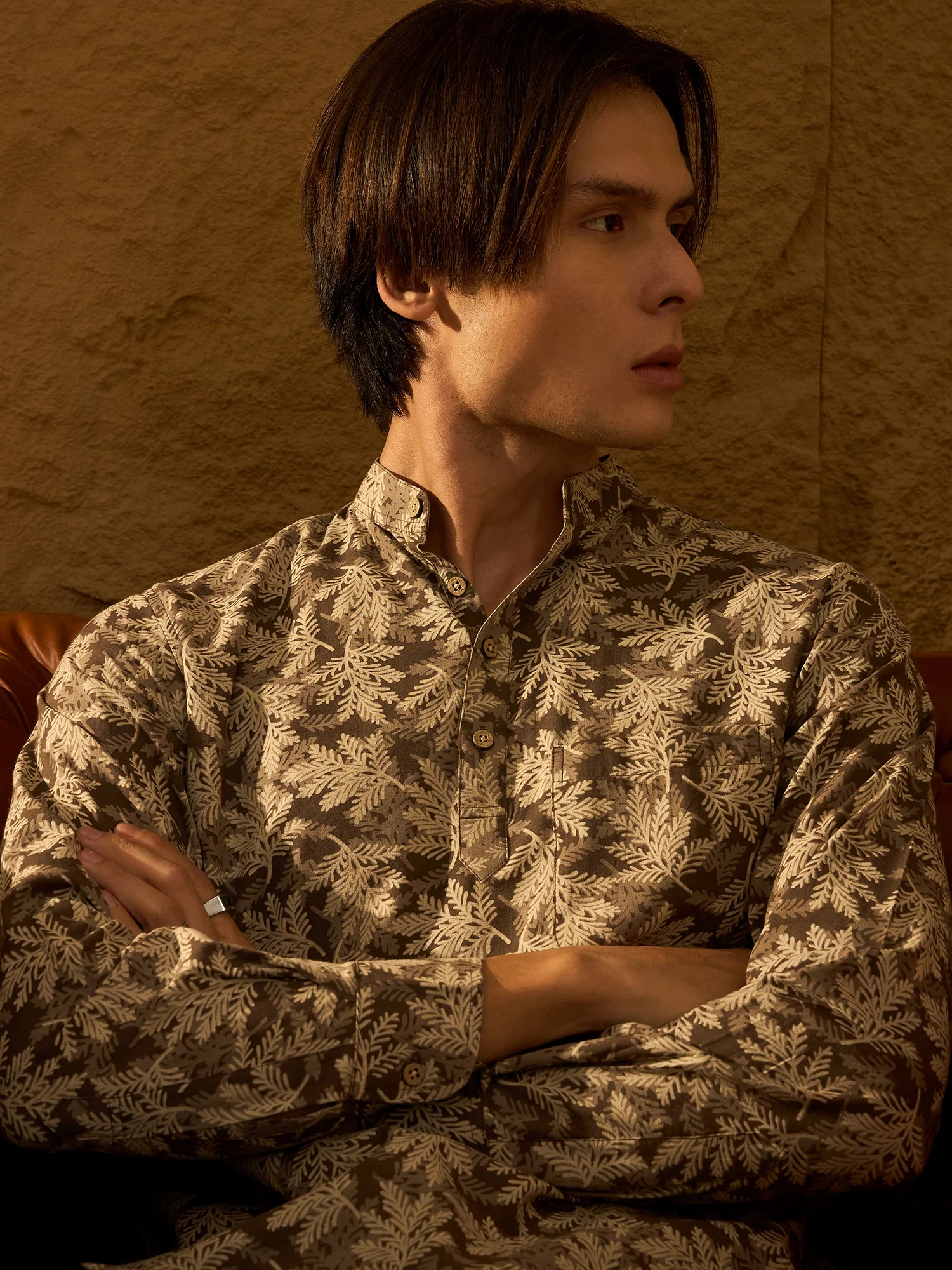 Grey & Cream: Block Printed Casual Short Kurta