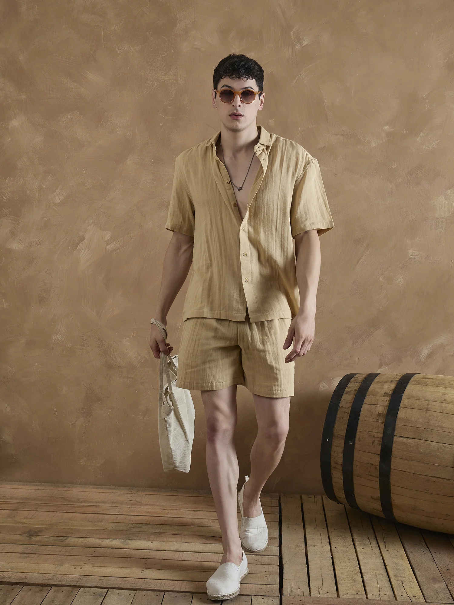 Beige: Double Gauge Muslin Coord Set