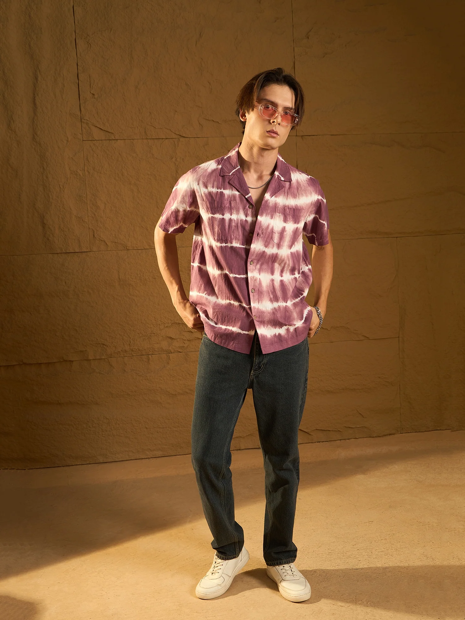 Purple and White: Half Sleeves Tie & Dye Shirt