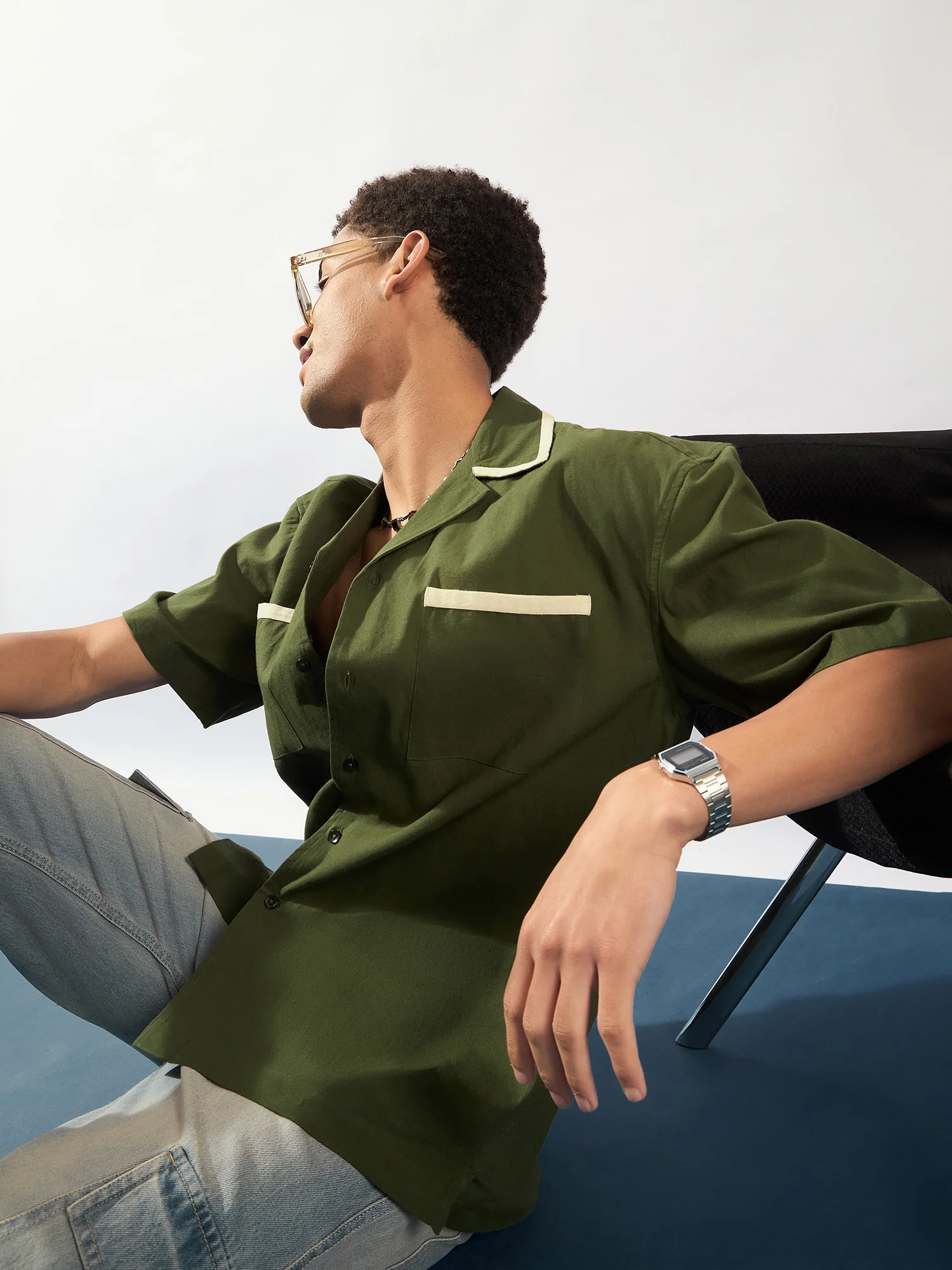 Olive & Cream: Double Pocket Oversized Cotton Shirt