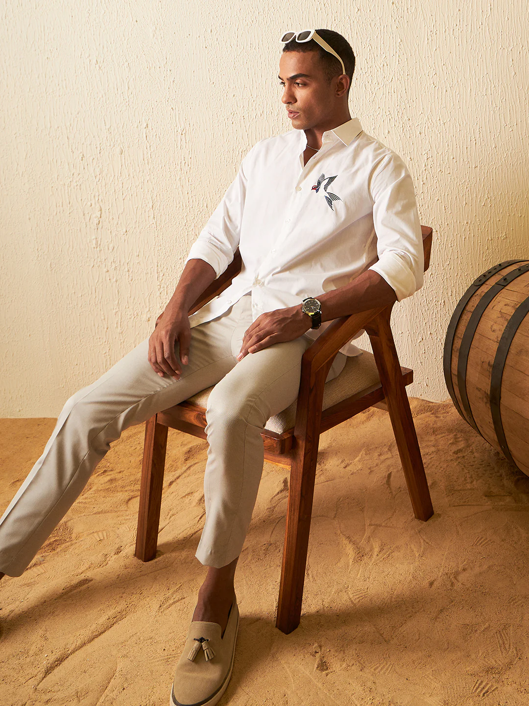 White: Full Sleeves Slim Fit Embroidery Shirt