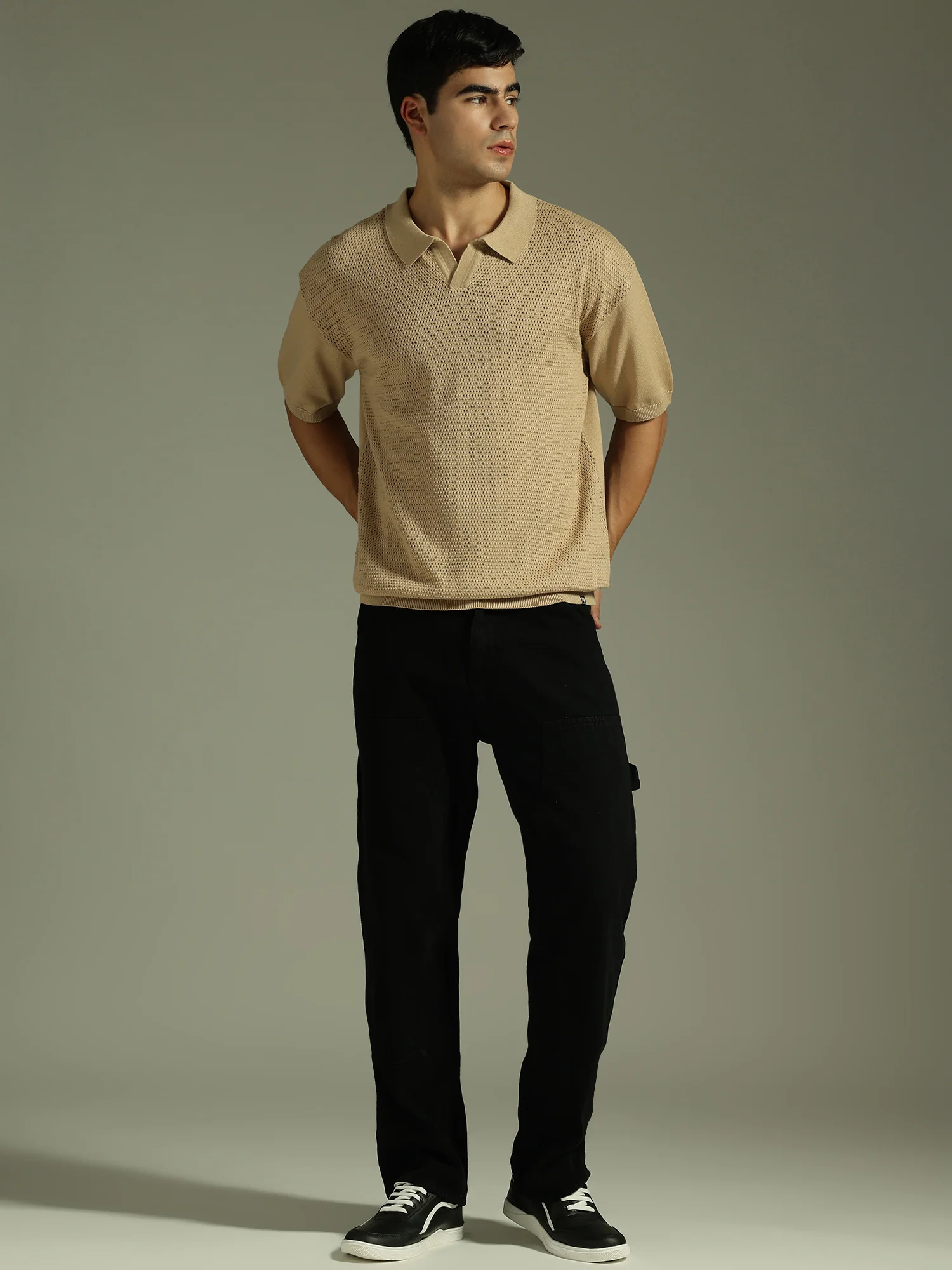 Light Brown: Relaxed Semi Sheer Polo T-Shirt