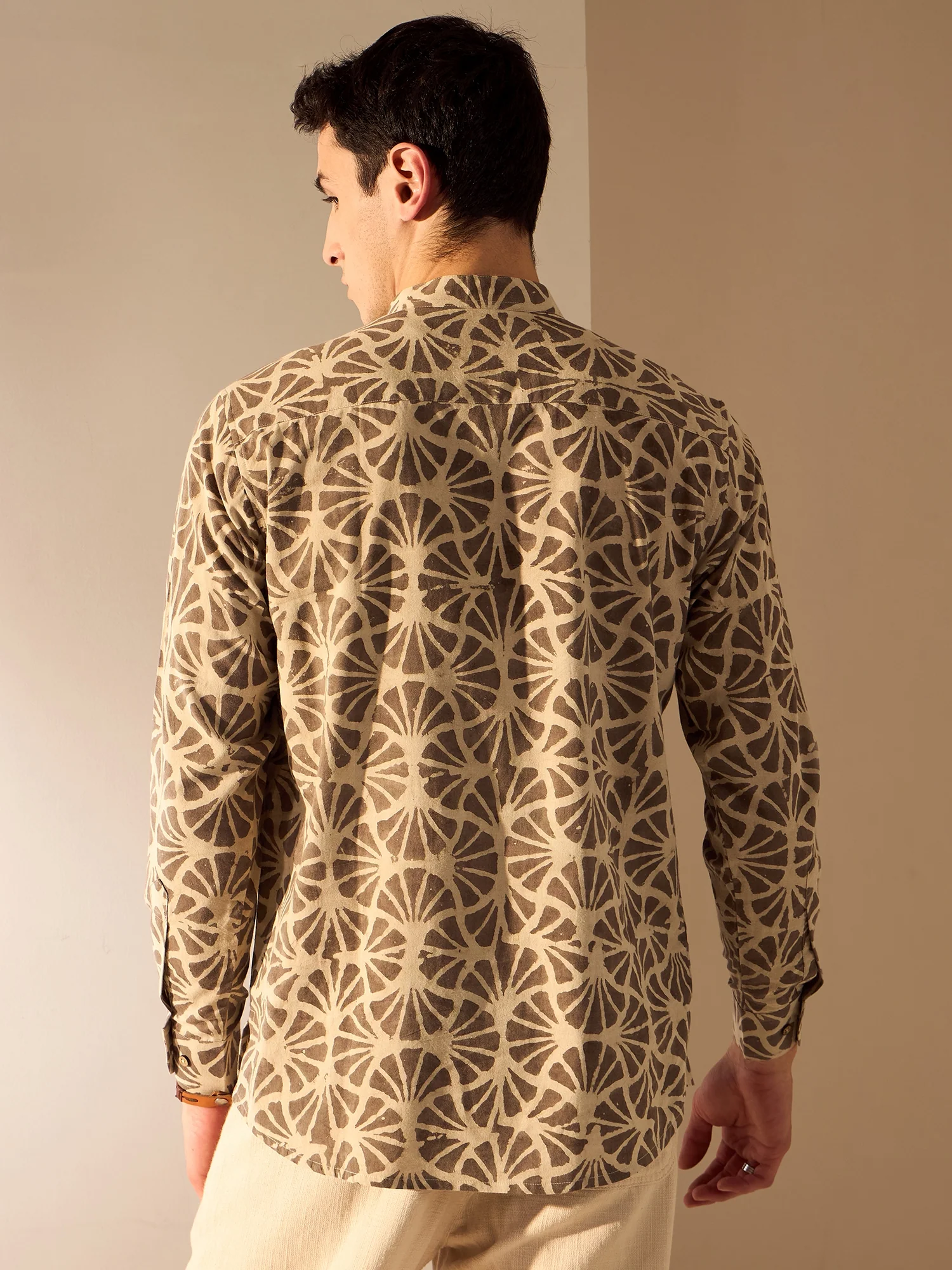 Brown & Cream: Hand Block Sustainable Short Kurta