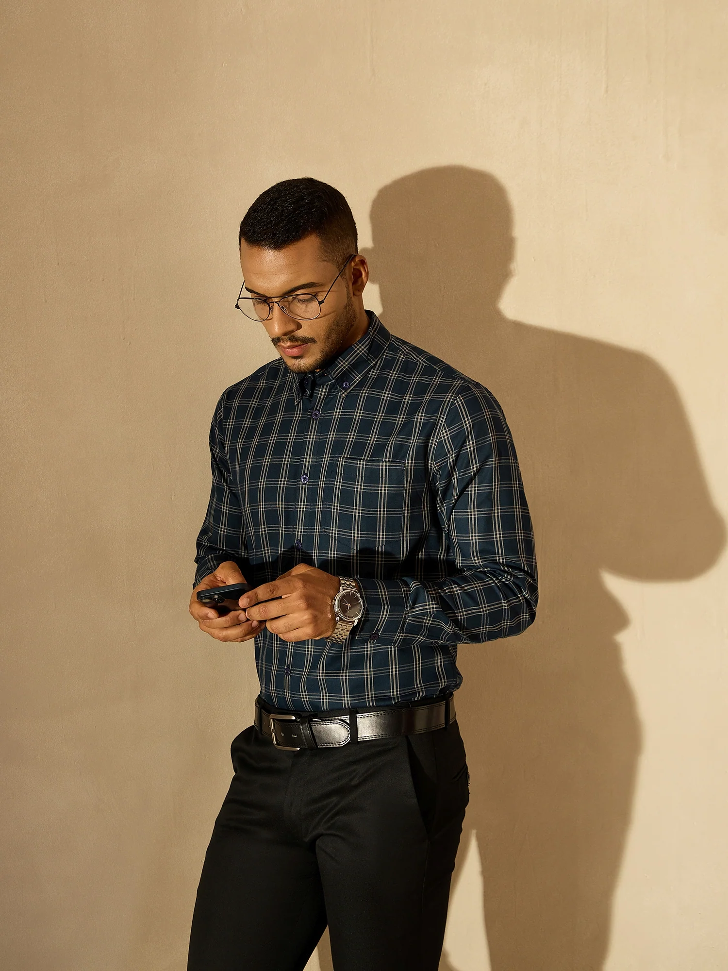 Blue: Full Sleeves Formal Tartan Check Shirt