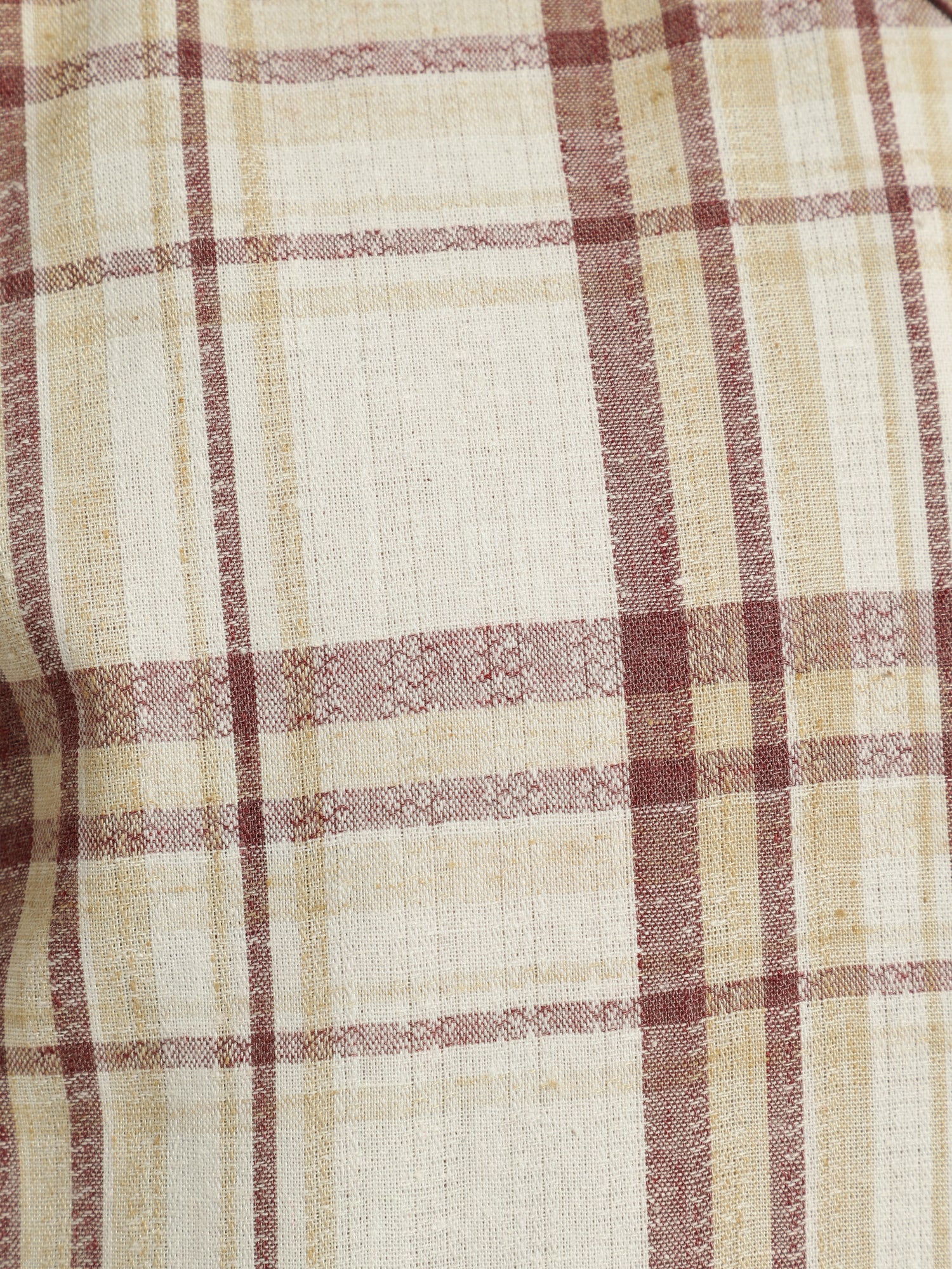 Beige & Maroon: Half Sleeves Tartan Checks Shirt