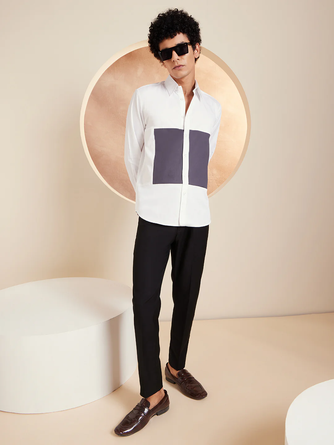 White & Grey: Full Sleeves Cotton Casual Shirt