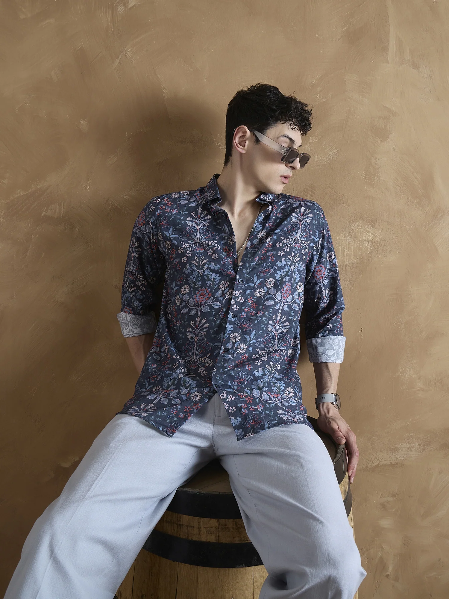 Blue: Half Sleeves Floral Printed Shirt