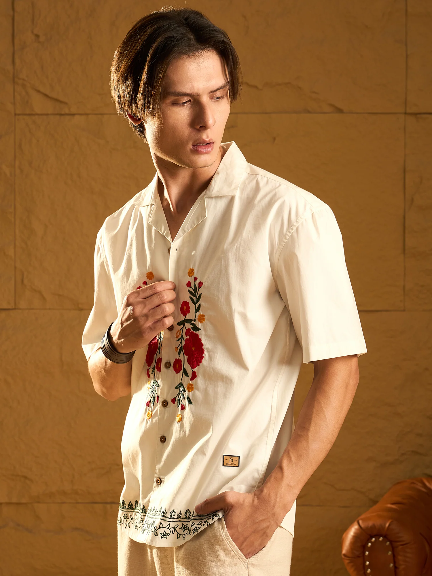 White : Half Sleeves Embroidery Shirt
