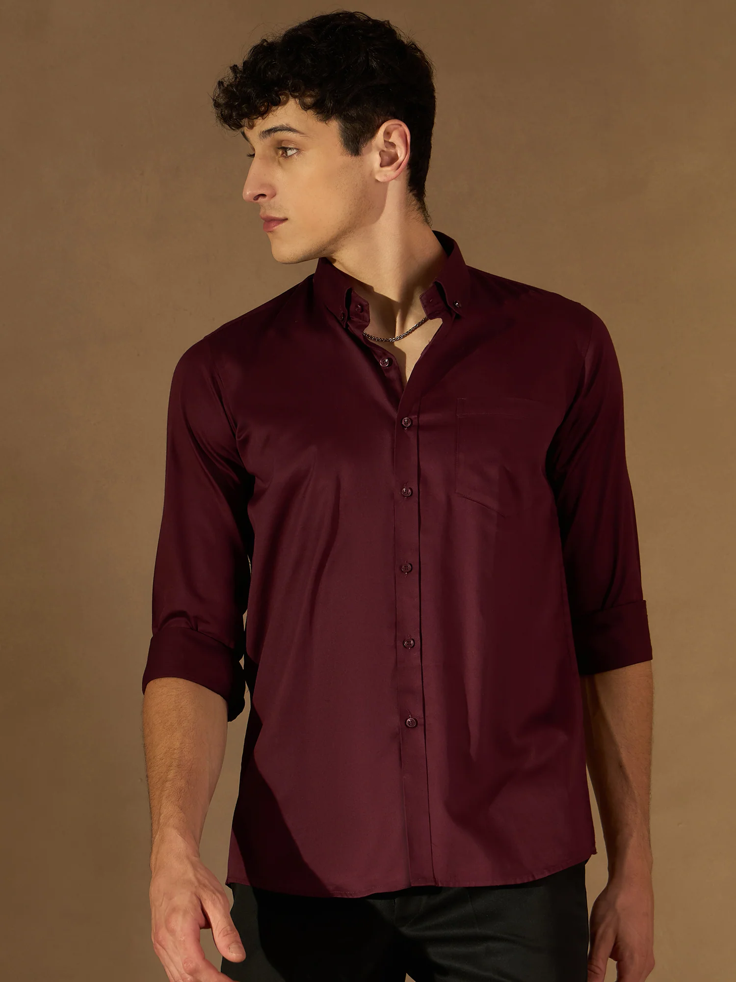 DENNISON Men Burgundy Twill Comfort Regular Fit Solid Formal Shirt