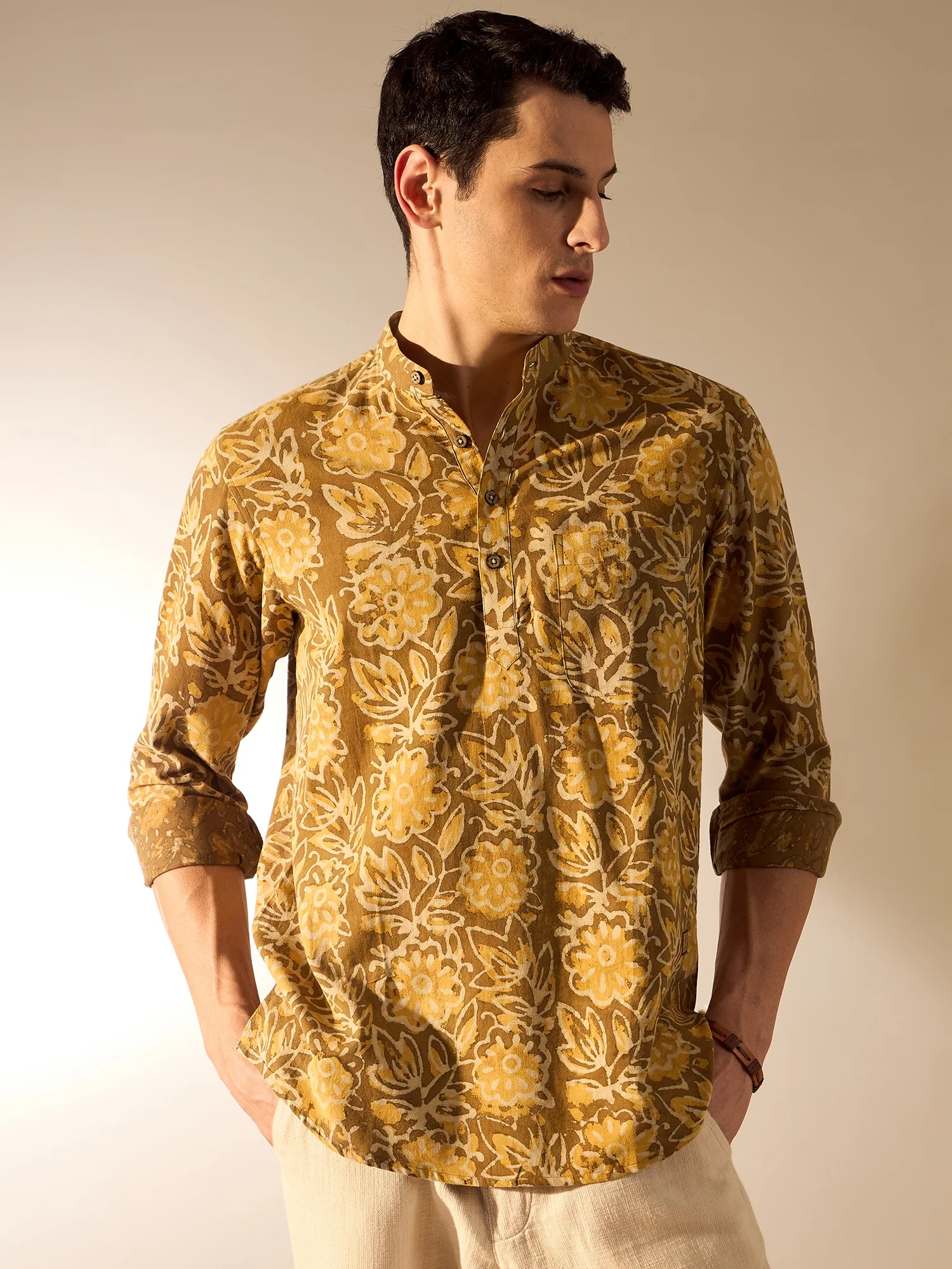 Brown: Hand Block Sustainable Short Kurta
