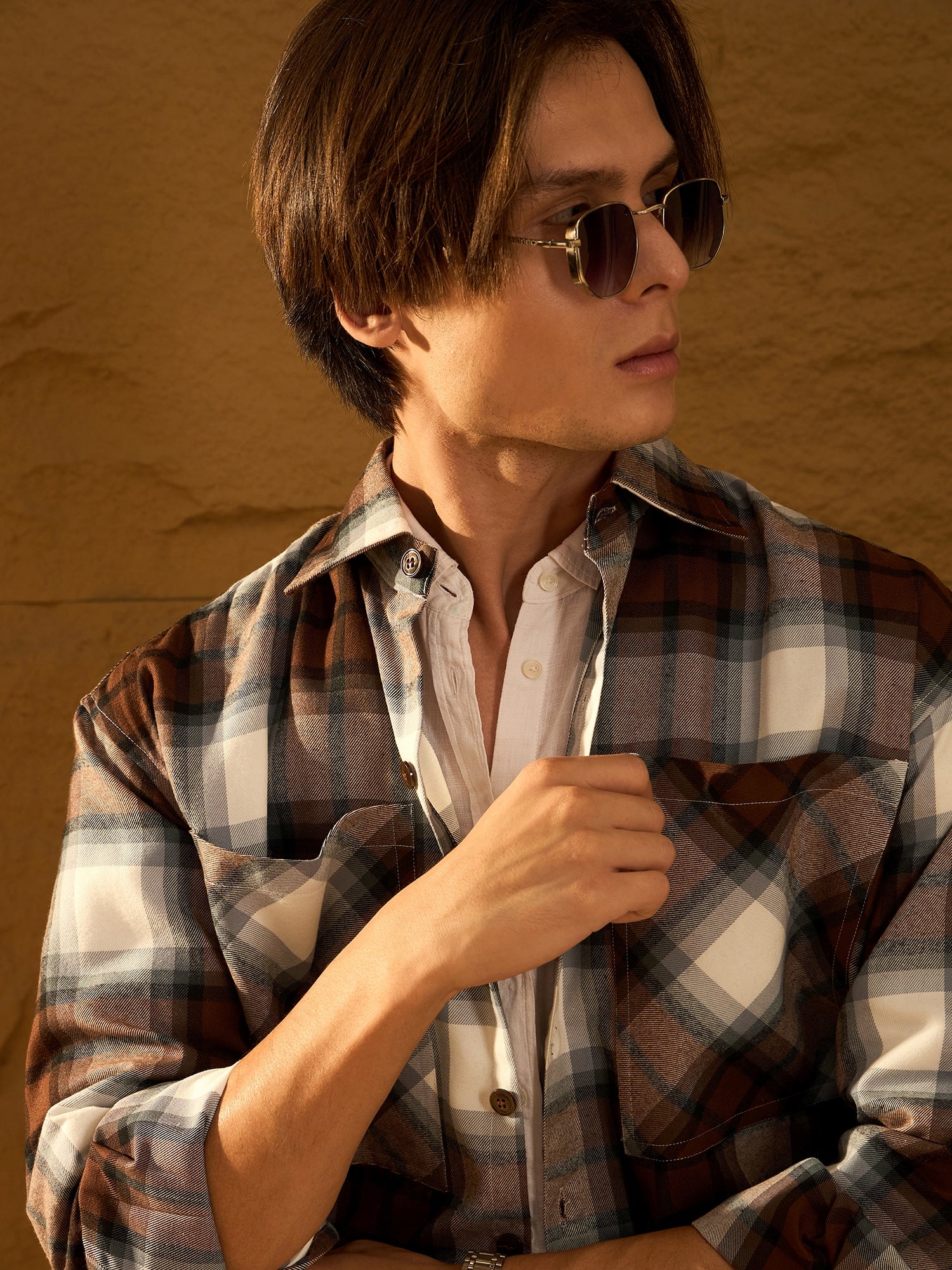 Brown Checked Oversized Shacket