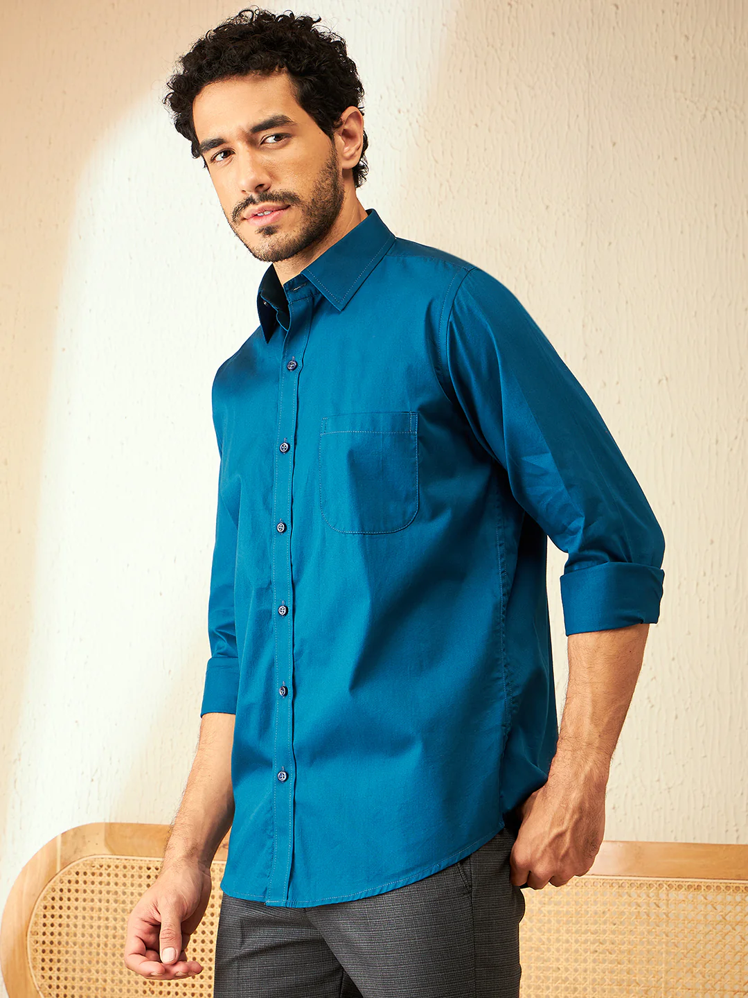Blue: Turquoise Cotton Formal Shirt