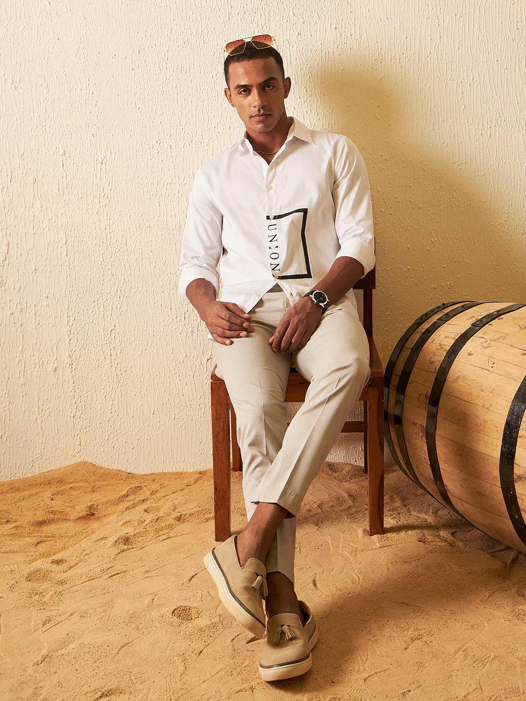 White: Full Sleeves Printed Party Shirt