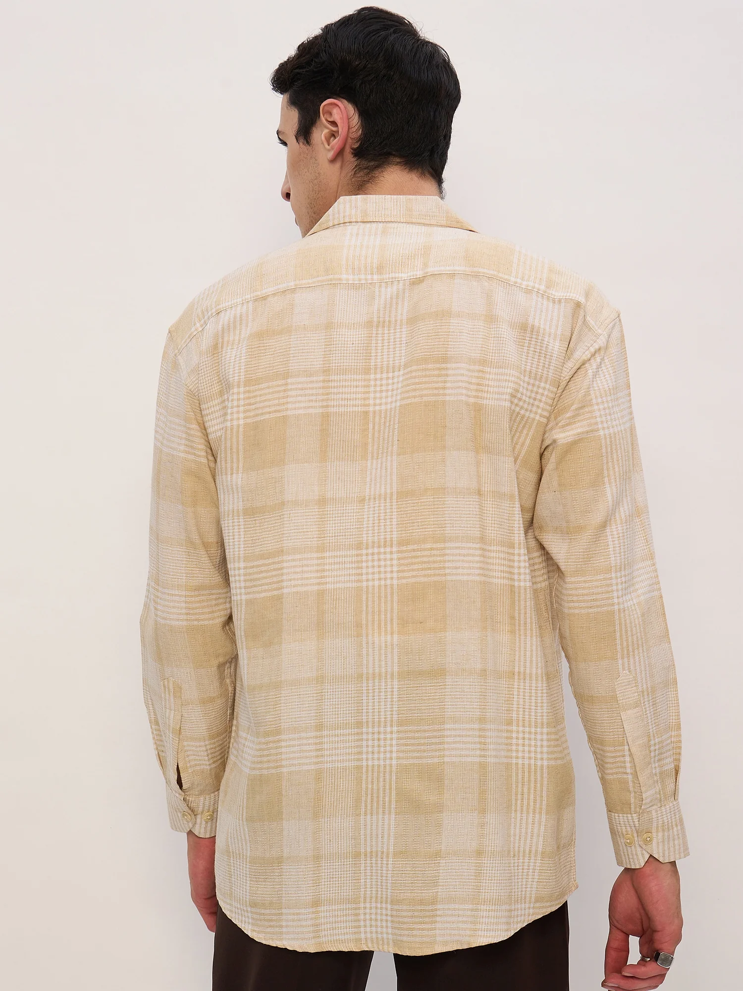 Beige & White: Full Sleeves Checkered Shirt