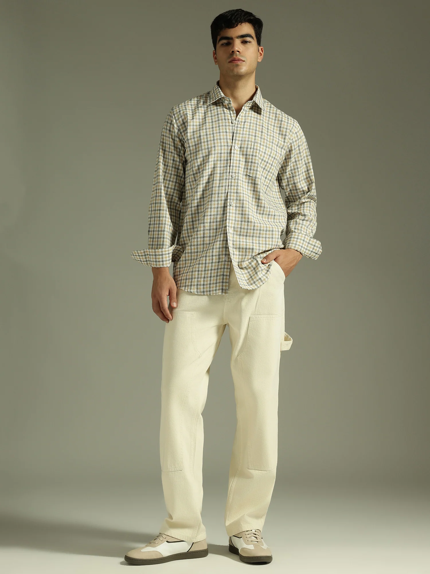 Yellow & White: Full Sleeves Checkered Shirt