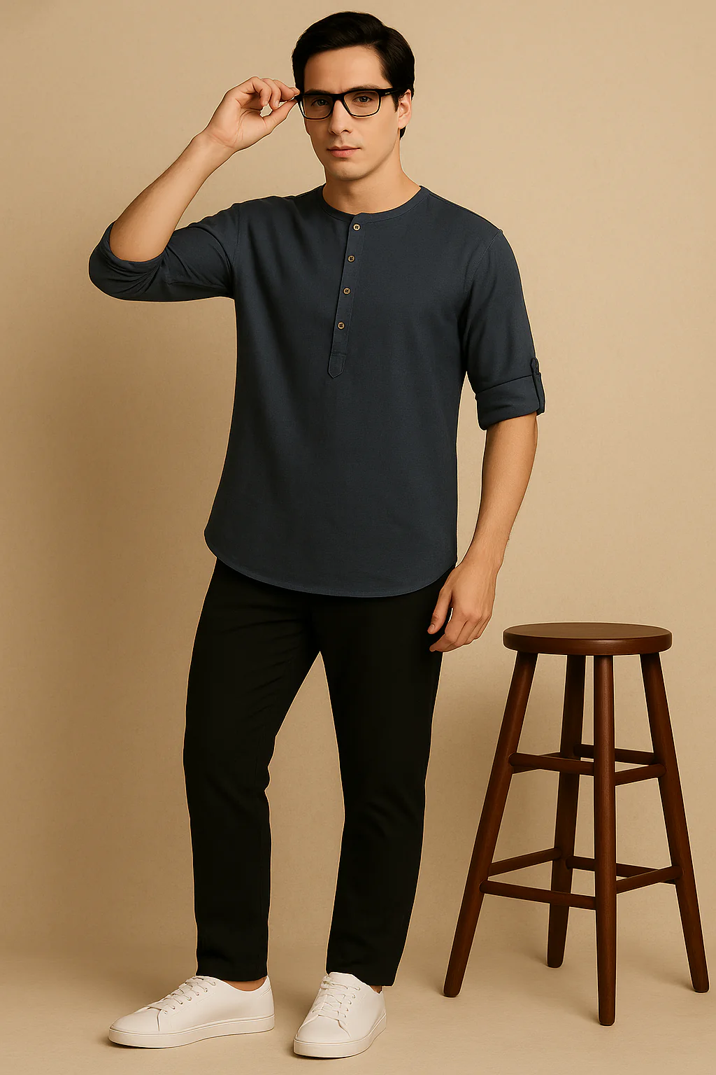 DENNISON Men Solid Linen Kurta