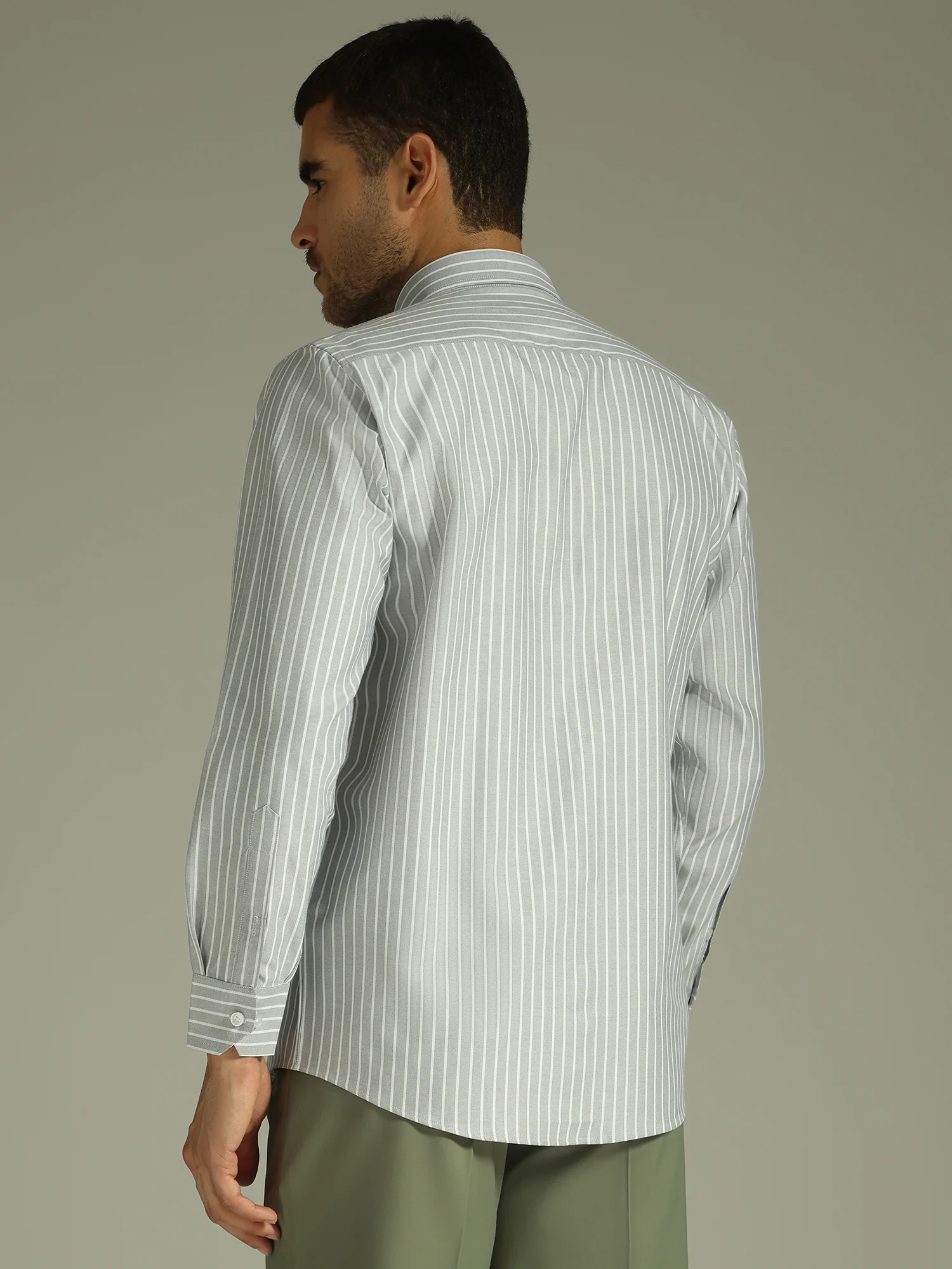 Grey & White: Vertical Stripes Formal Shirt