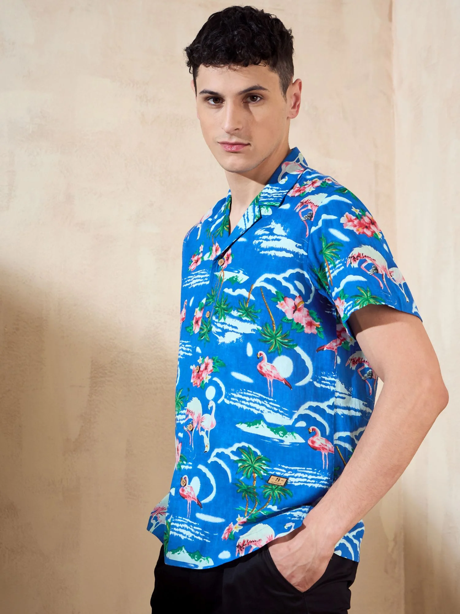 Blue: Half Sleeves Floral Printed Shirt