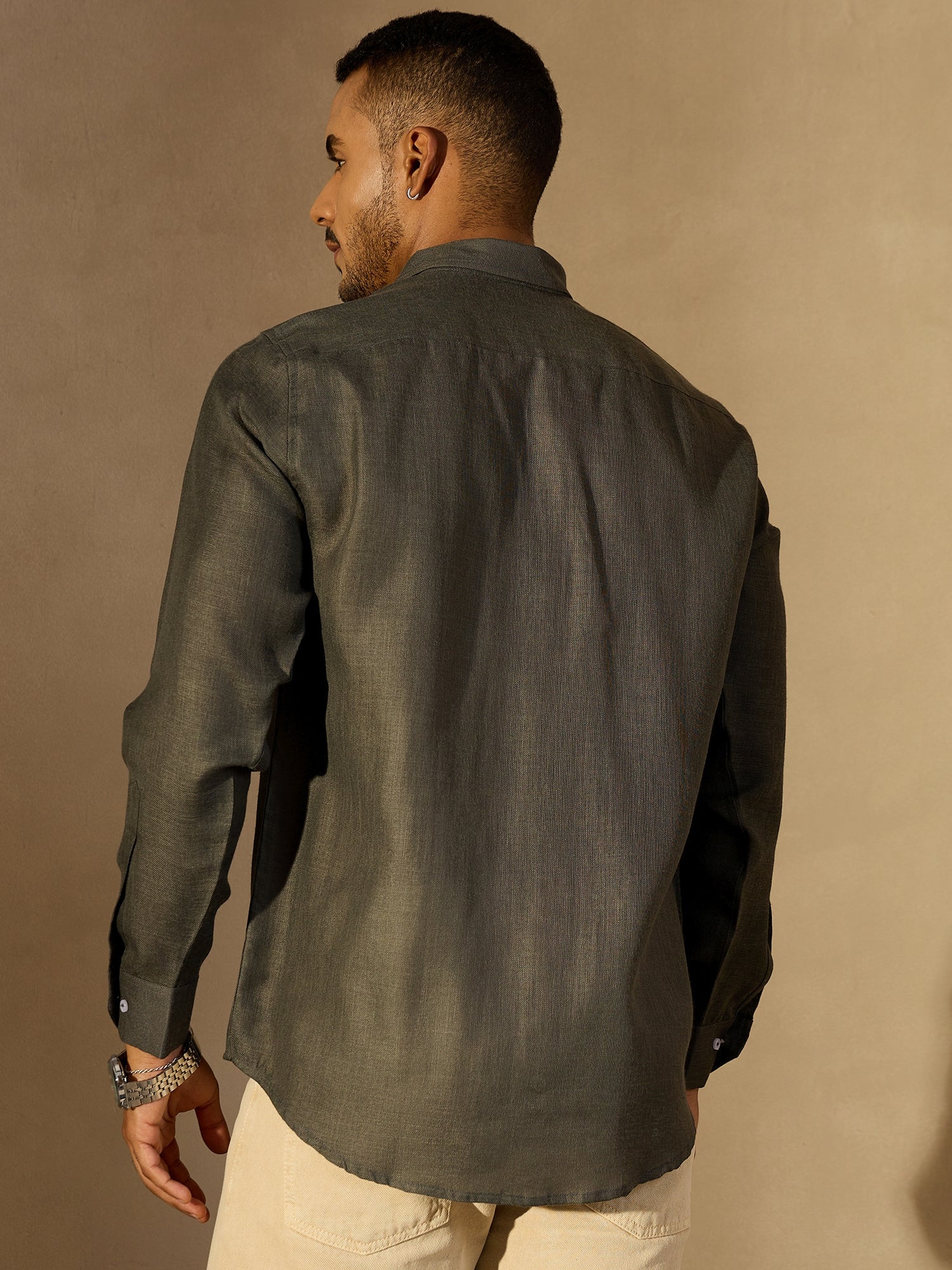 Olive Green Simple Oversized Linen Shirt