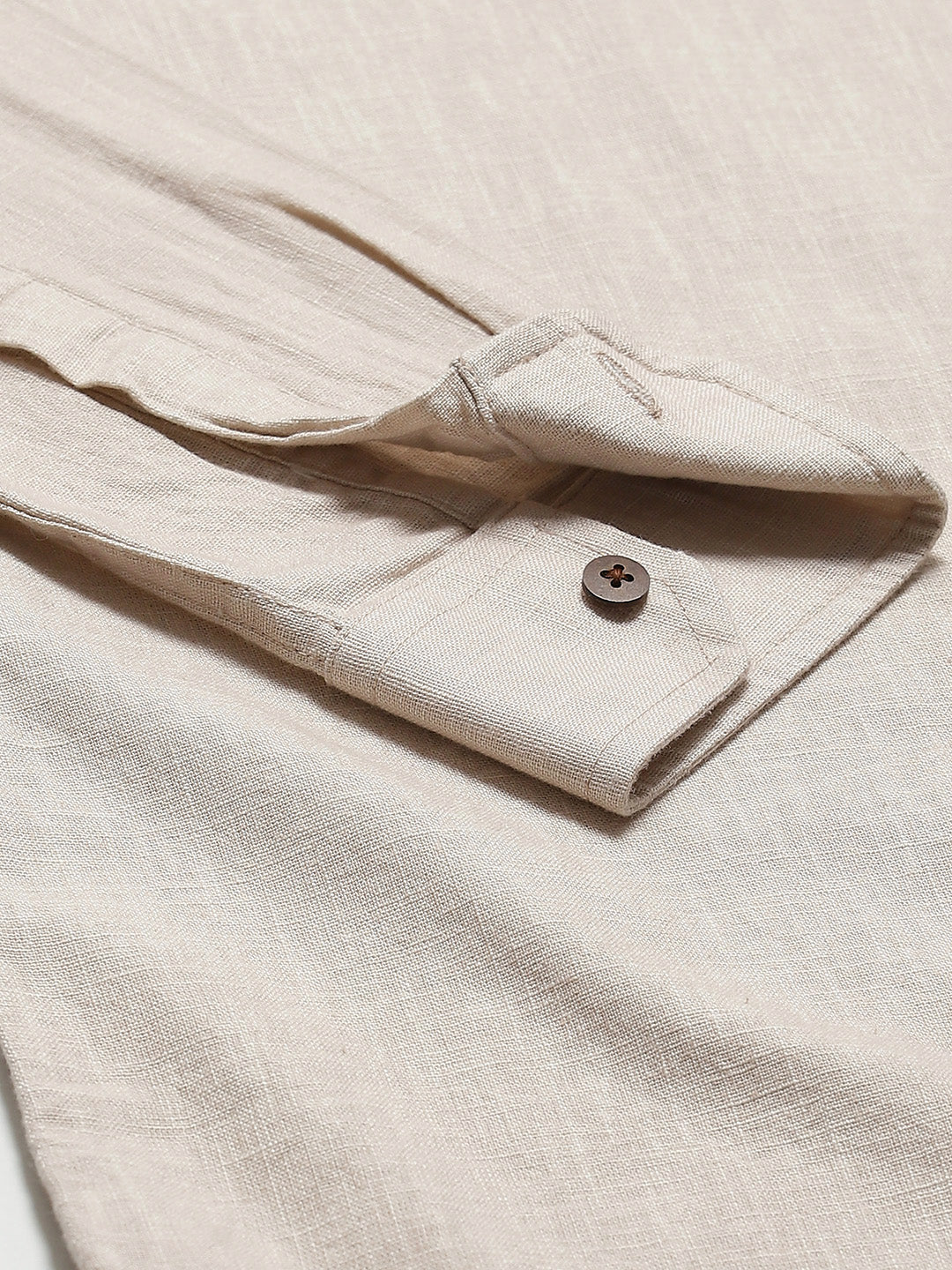 Beige: Comfort Fit Solid Shirt Style Kurta