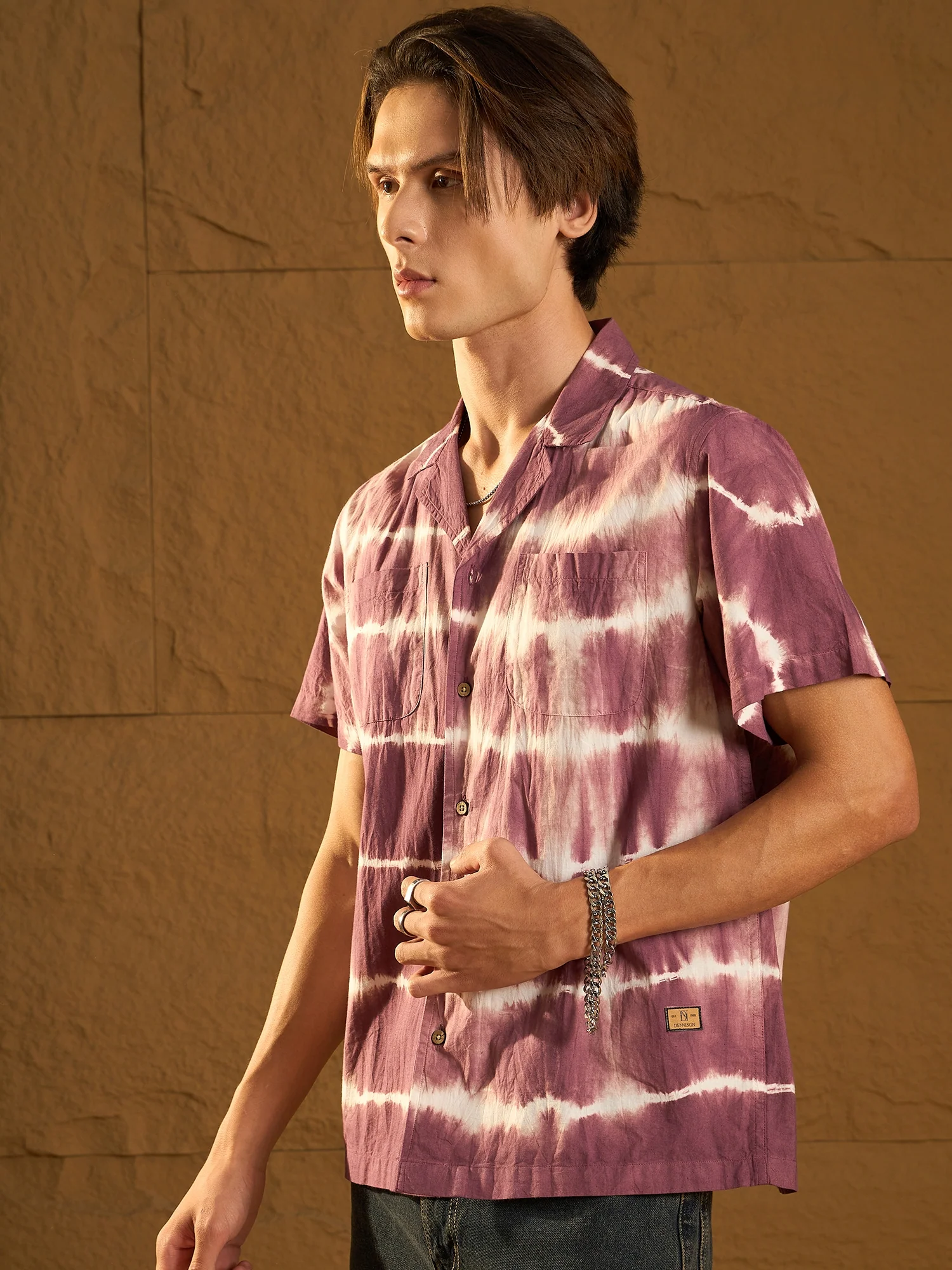 Purple and White: Half Sleeves Tie & Dye Shirt