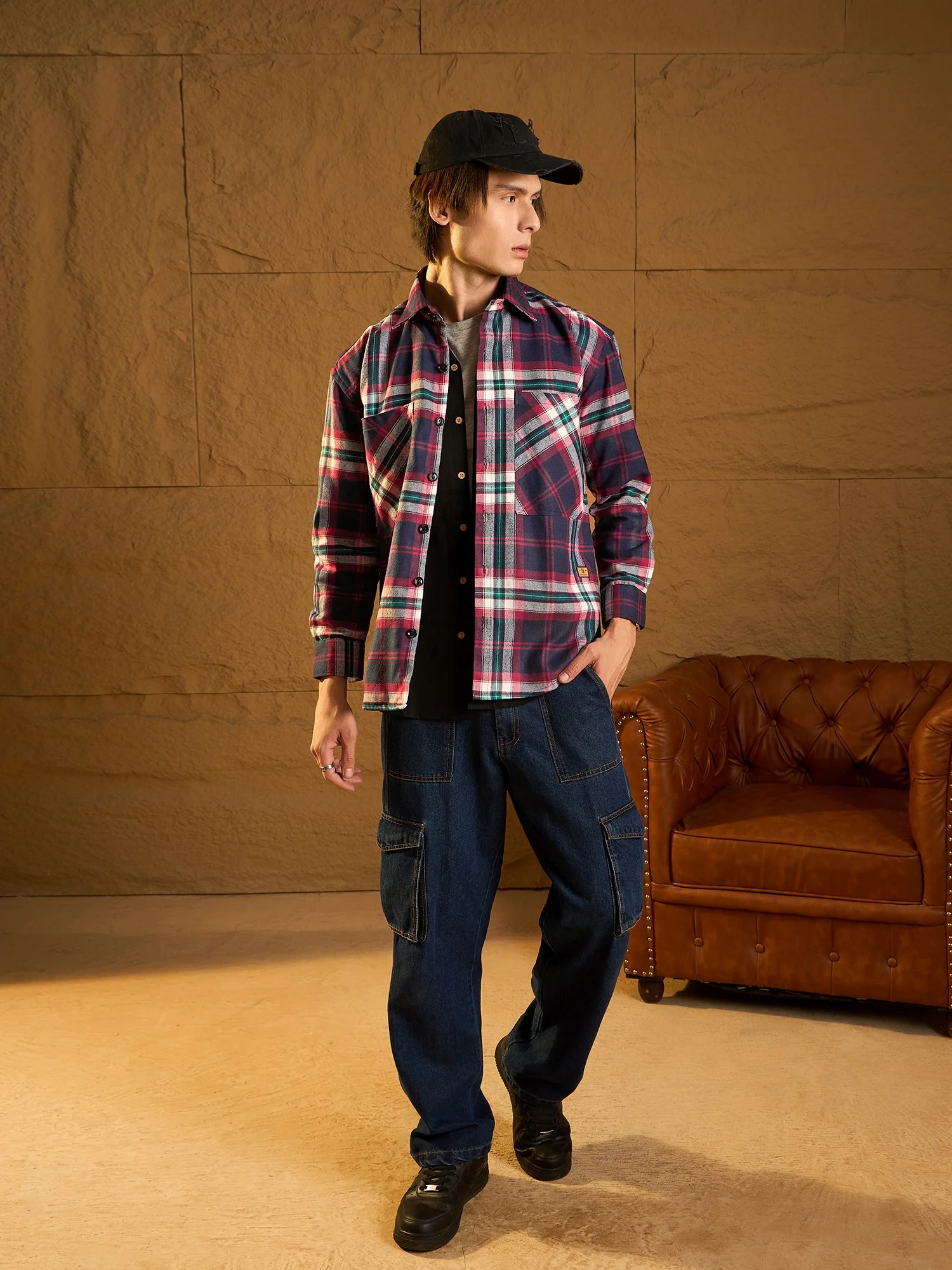 Red Double Pocket Oversized Shackets