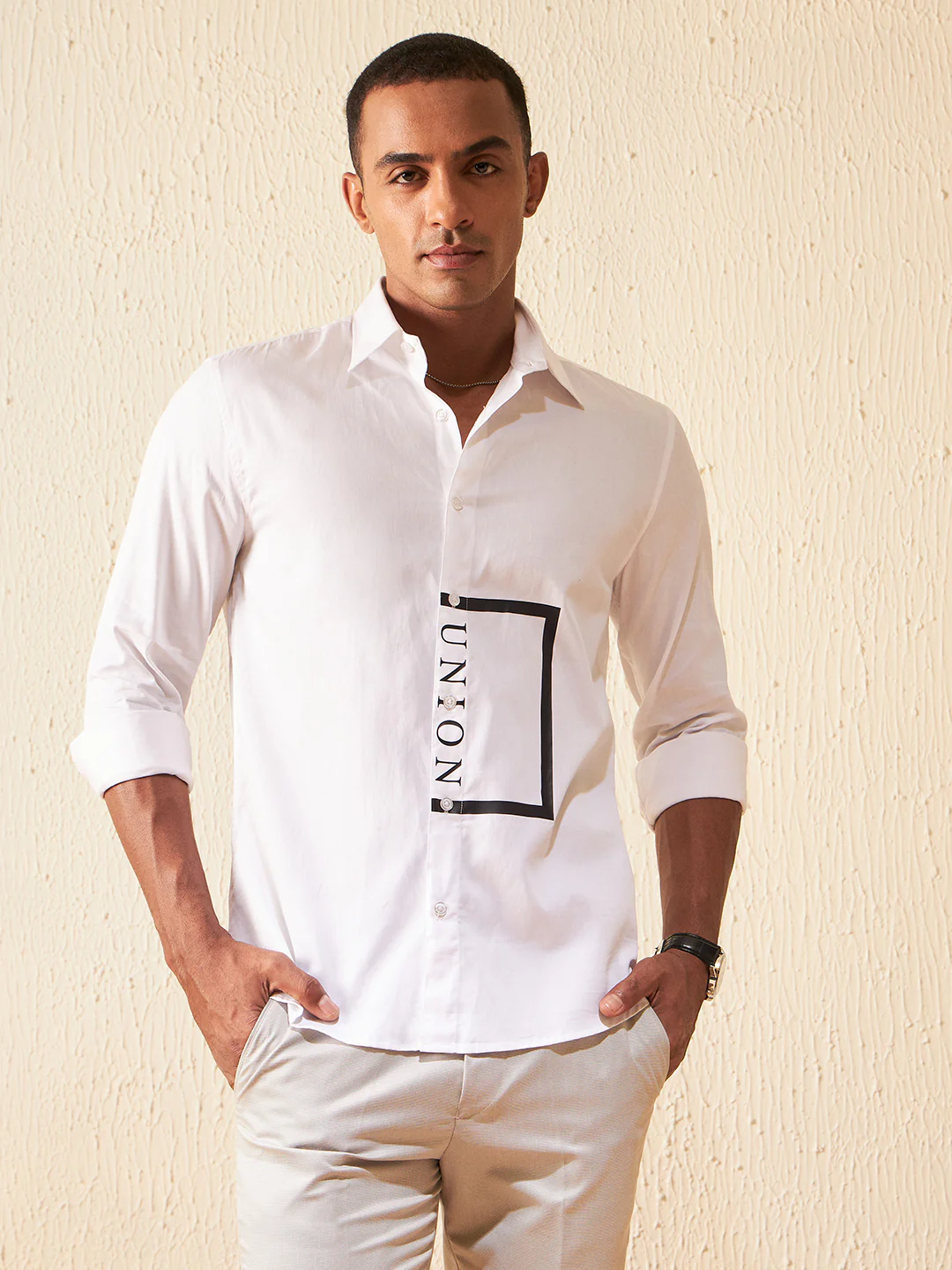 White: Full Sleeves Printed Party Shirt