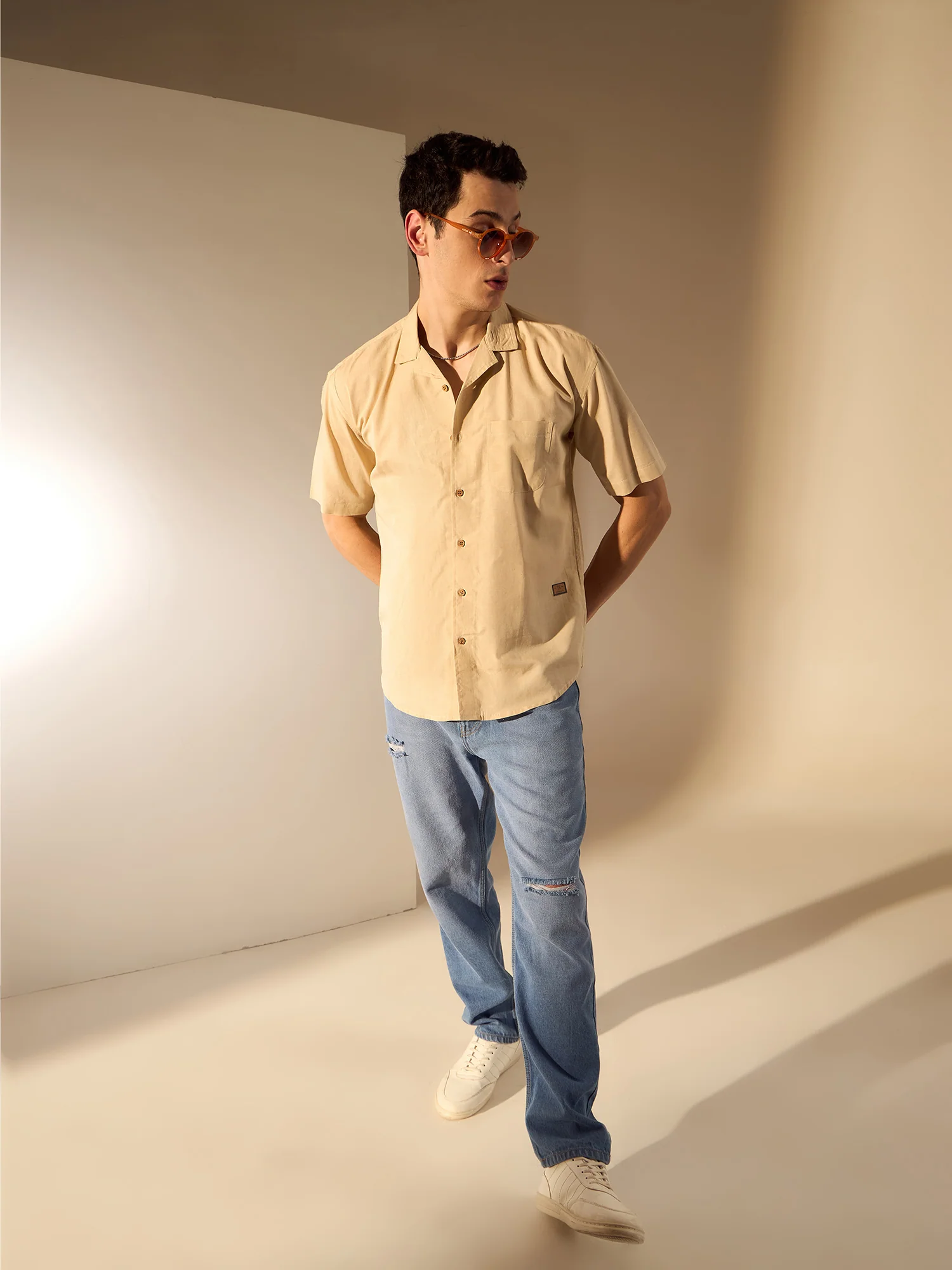 Beige: Half Sleeves Sustainable Hemp Oversize Shirt