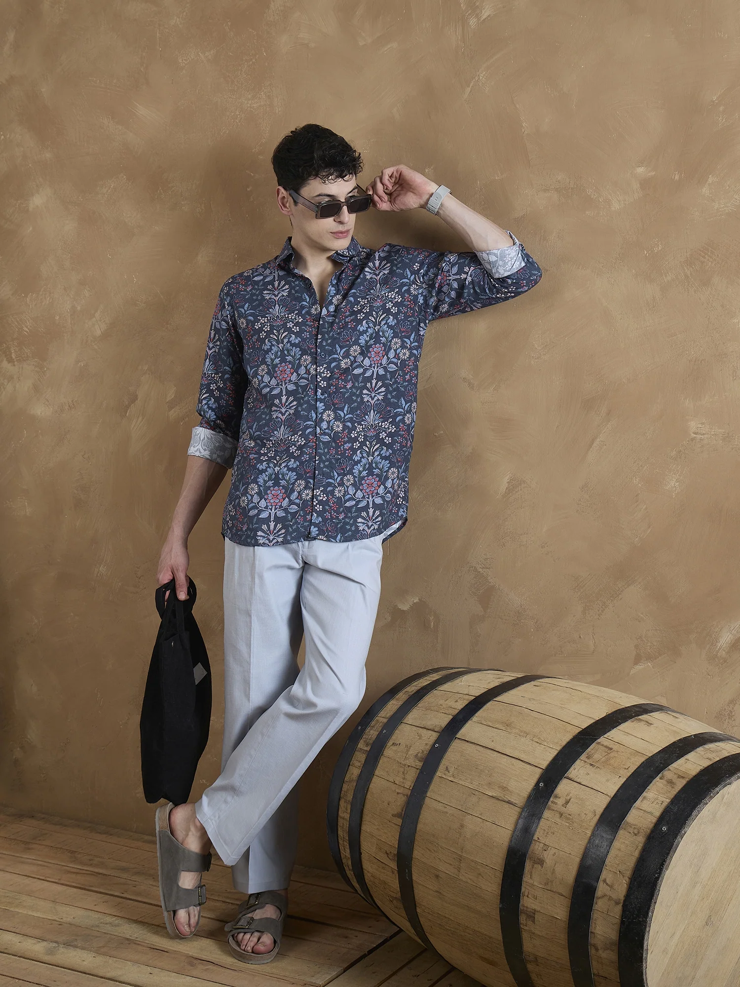 Blue: Half Sleeves Floral Printed Shirt