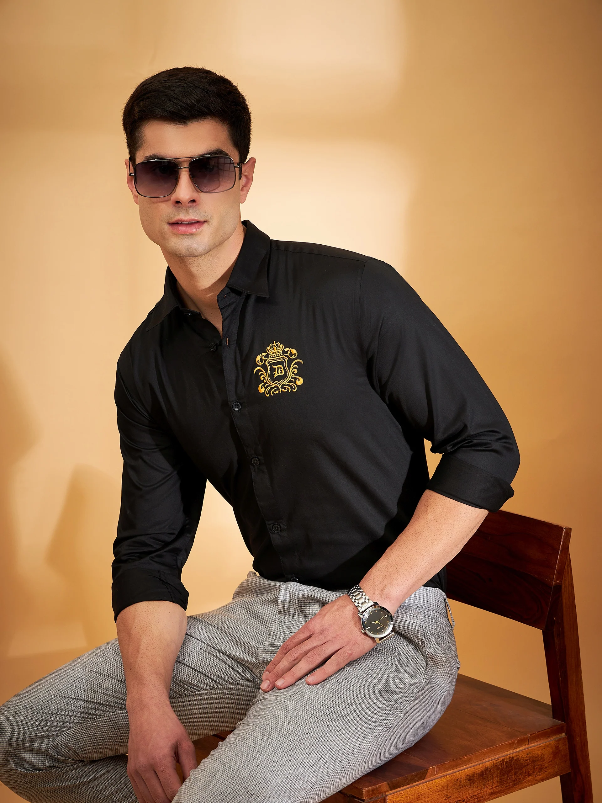 Black: full Sleeves Partywear Shirt