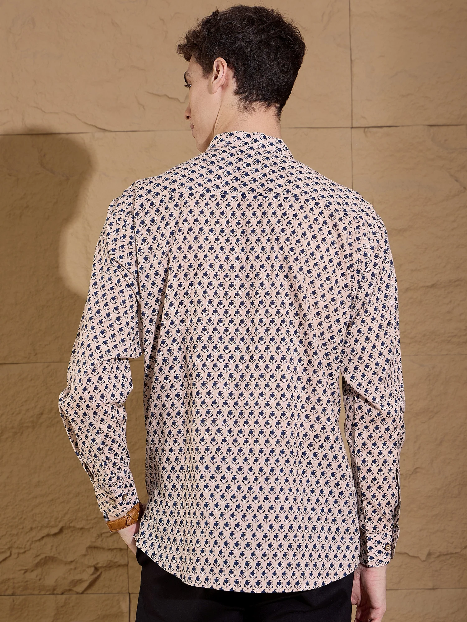 Cream and Blue: Block Printed Short Casual Kurta